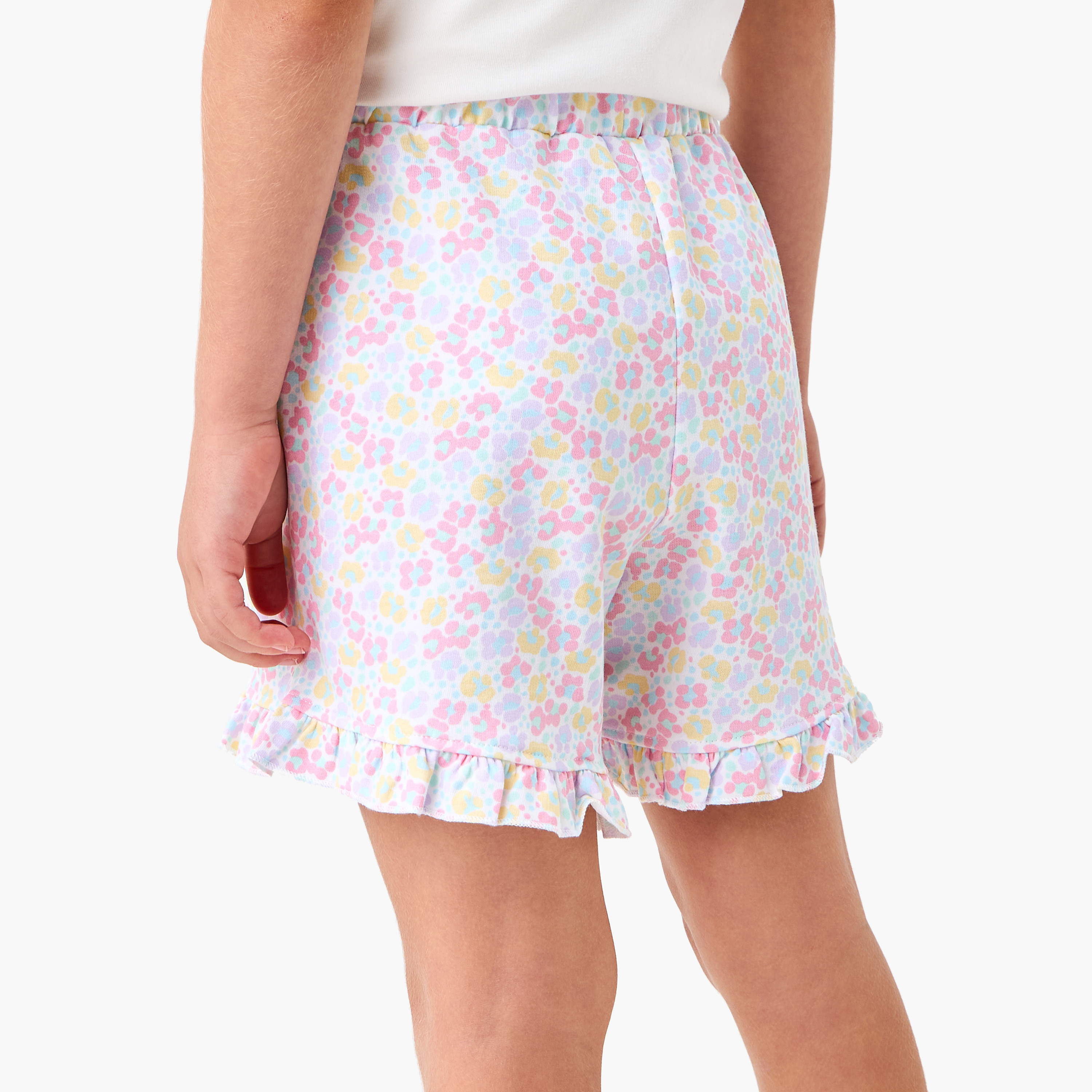 Juniors Floral Print Shorts with Ruffle Hem and Drawstring Closure-girls-clothing-bottoms-shorts-image-3