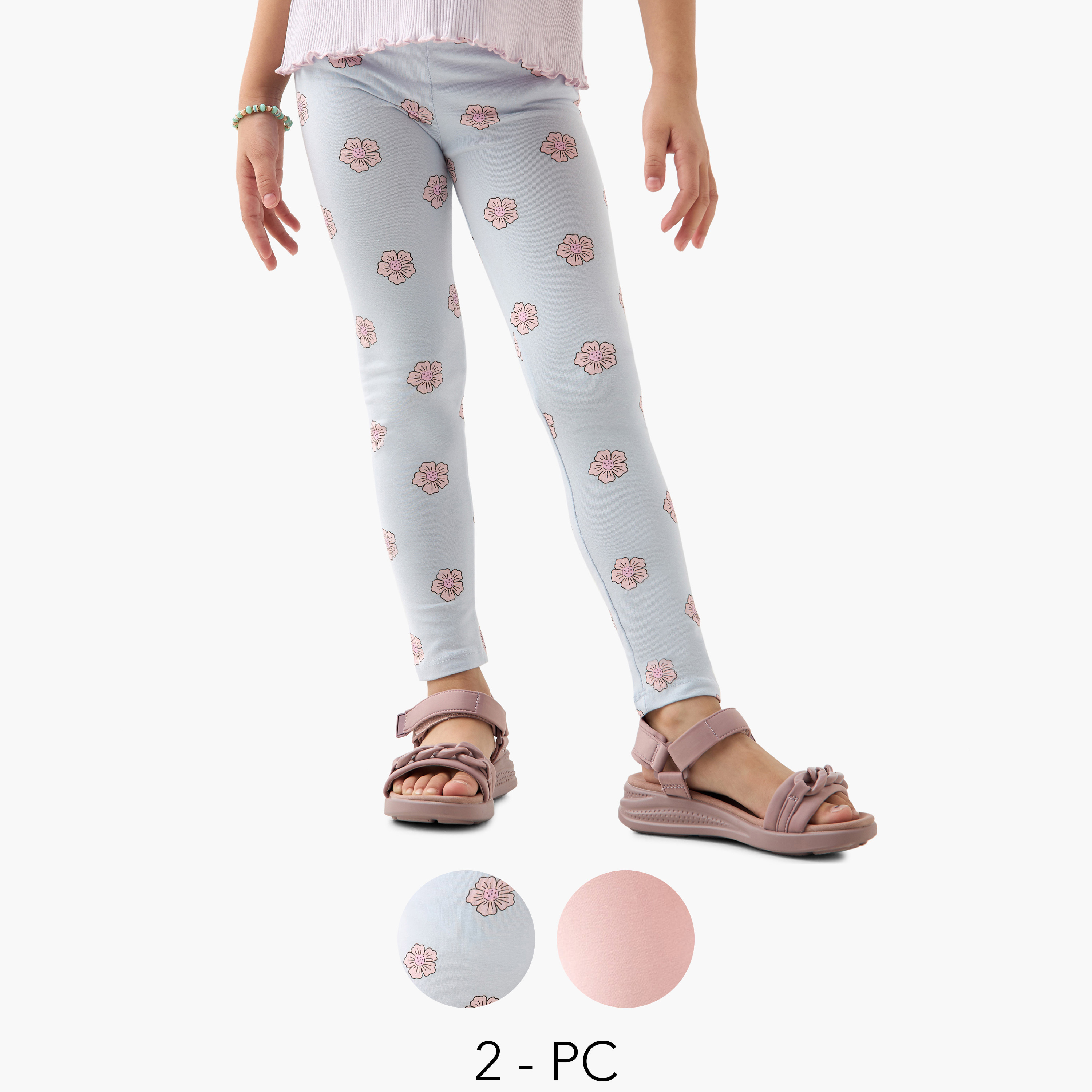 Juniors Assorted Leggings with Elasticated Waistband - Set of 2-baby-girls-clothing-bottoms-leggings-image-1