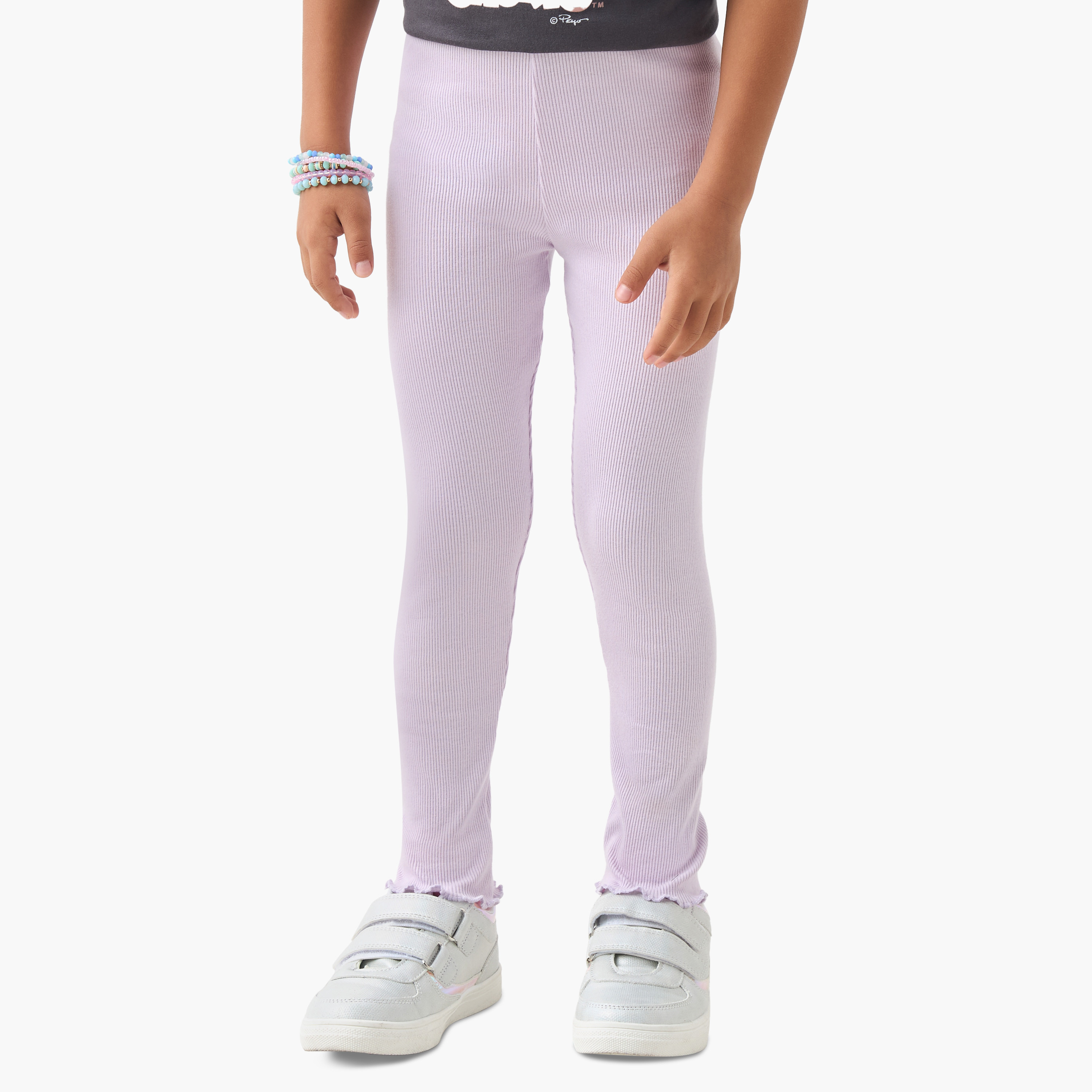 Juniors Ribbed Leggings with Elasticated Waistband-baby-girls-clothing-bottoms-leggings-image-1