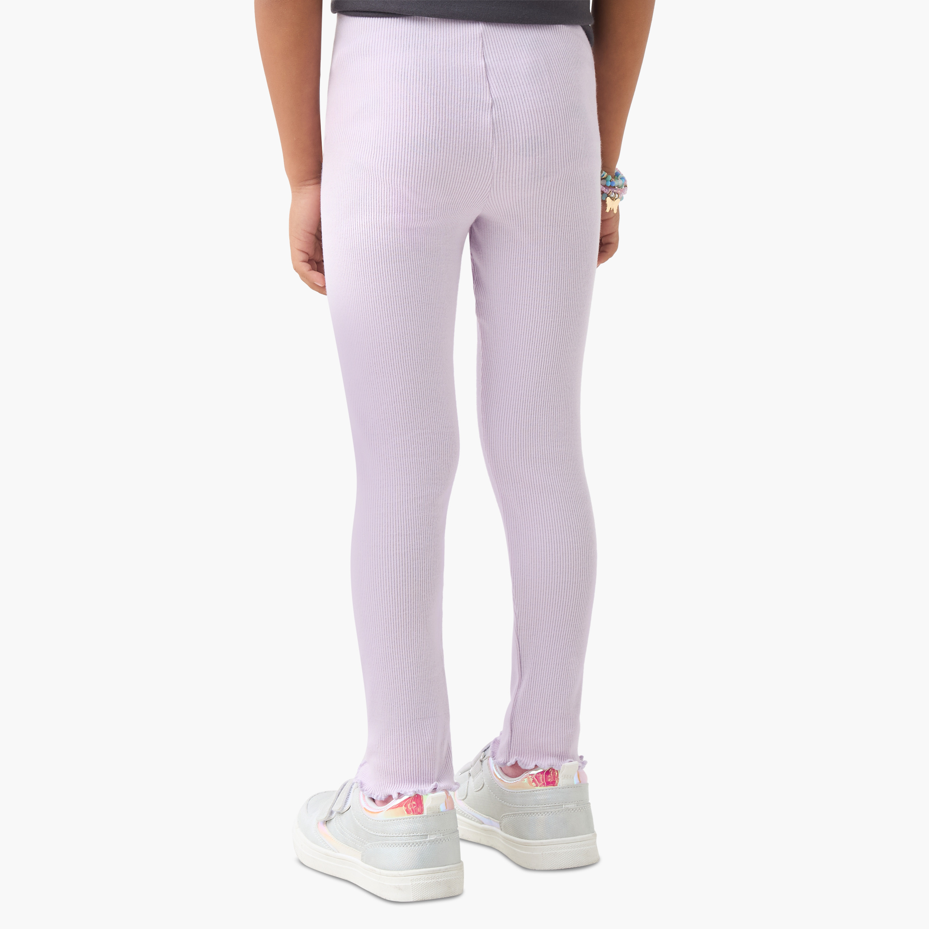 Juniors Ribbed Leggings with Elasticated Waistband-baby-girls-clothing-bottoms-leggings-image-3