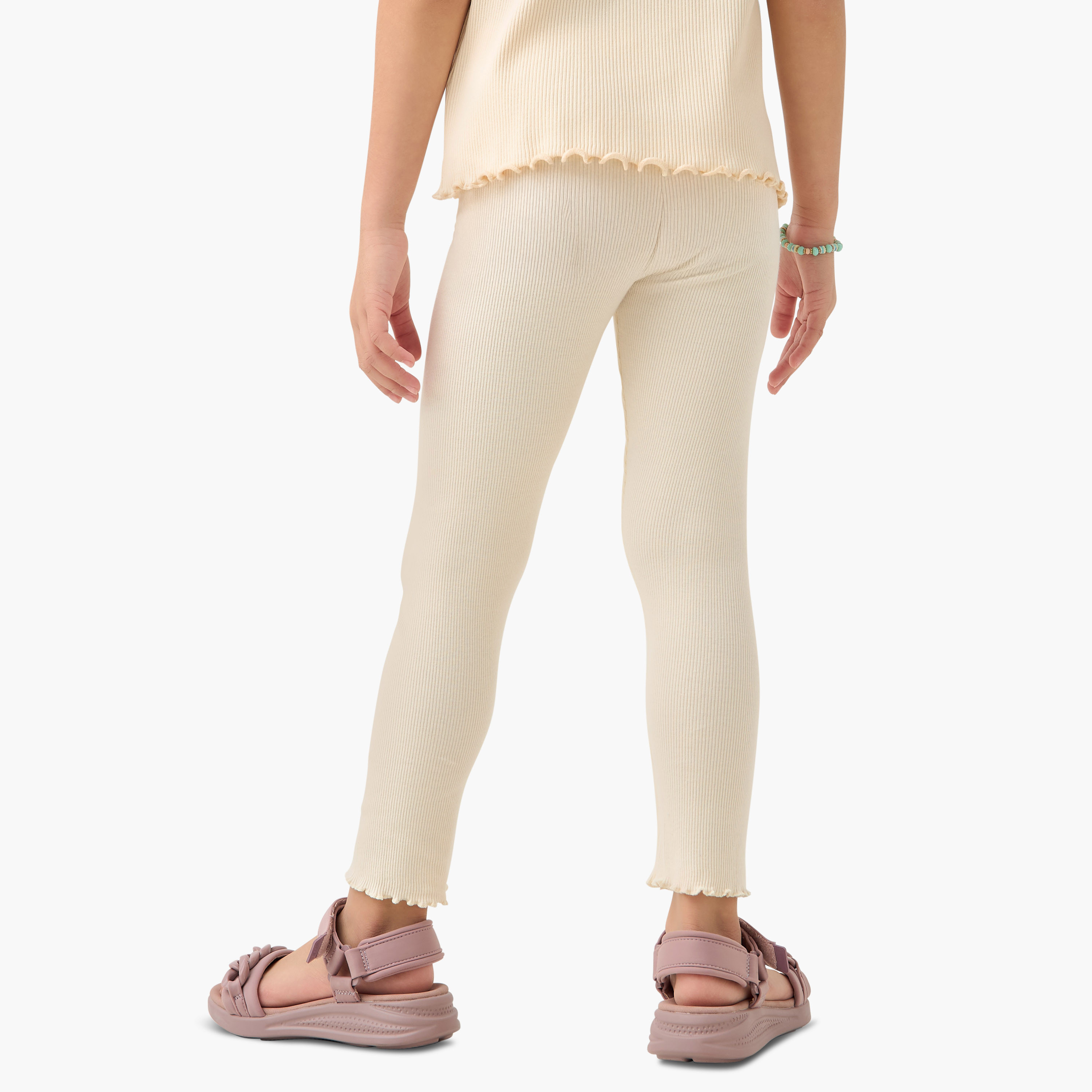 Juniors Ribbed Leggings with Elasticated Waistband and Lettuce Hem-girls-clothing-bottoms-leggings-image-3