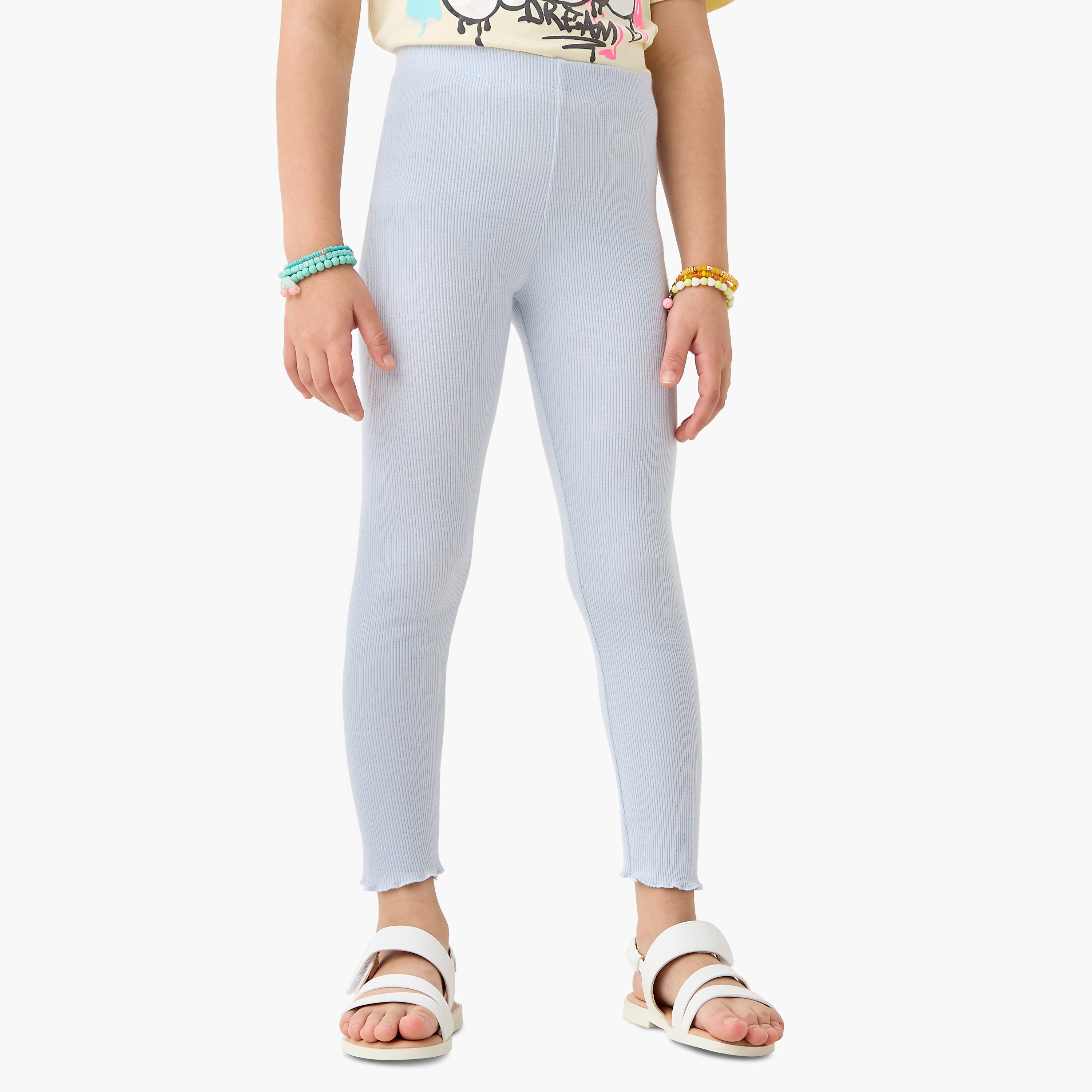 بنطلون ليقنز سادة بخصر مطاطي من جونيورز-girls-clothing-bottoms-leggings-image-4