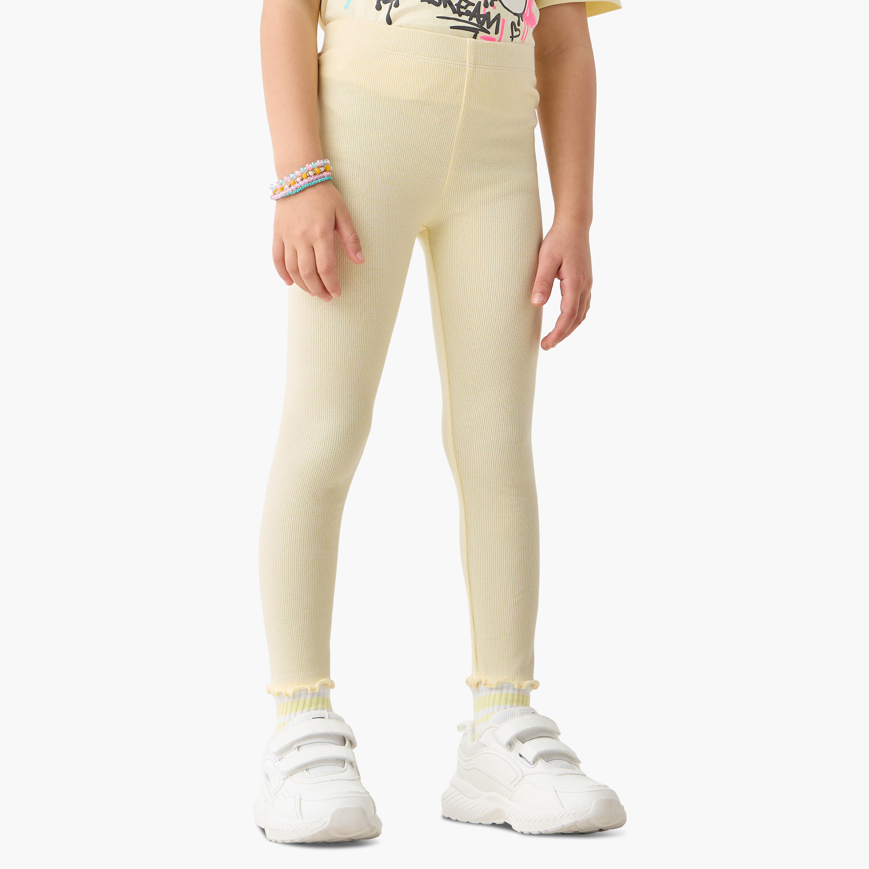 Juniors Solid Leggings with Elasticated Waistband-baby-girls-clothing-bottoms-leggings-image-1