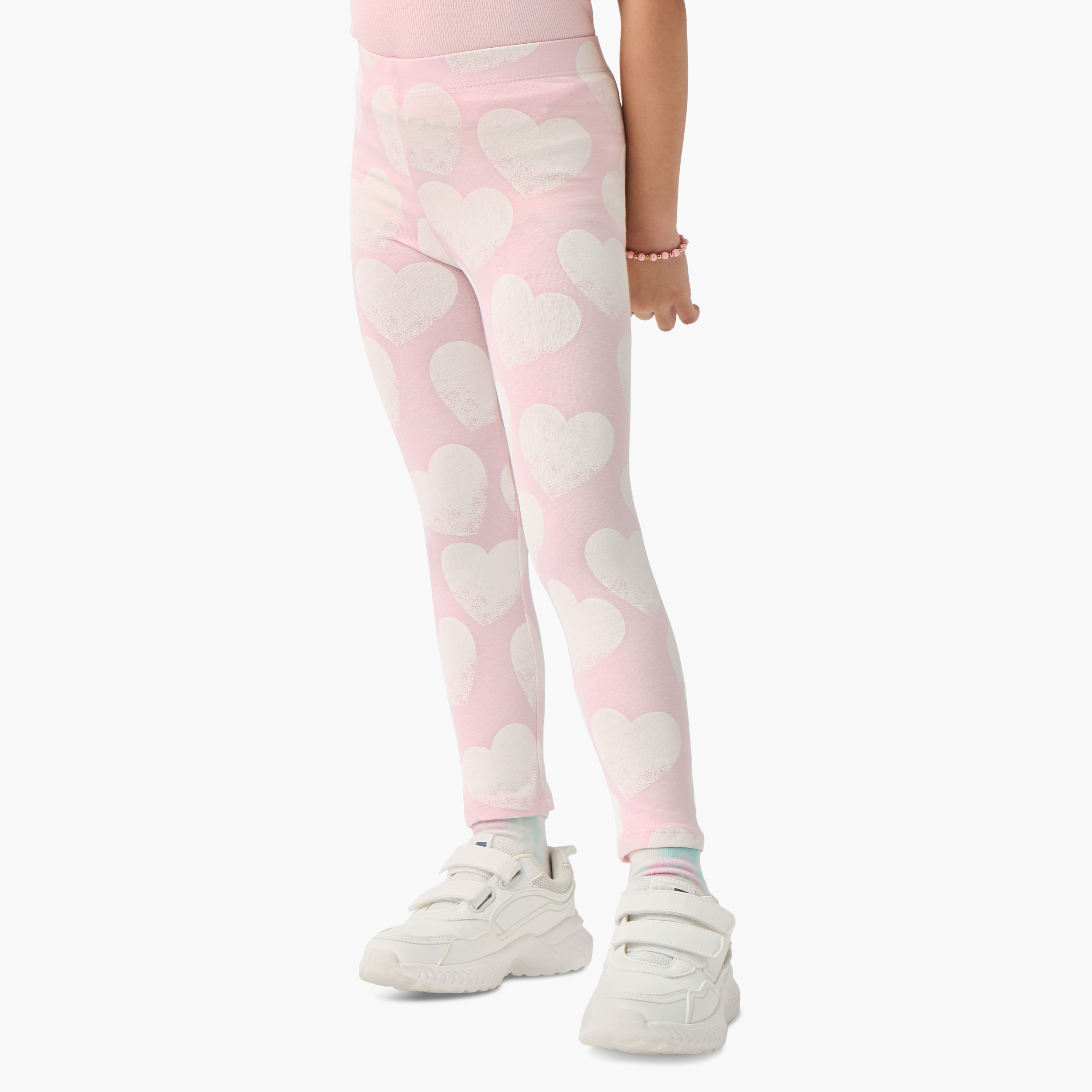 Juniors All-Over Heart Print Leggings with Elasticated Waistband-baby-girls-clothing-bottoms-leggings-image-1