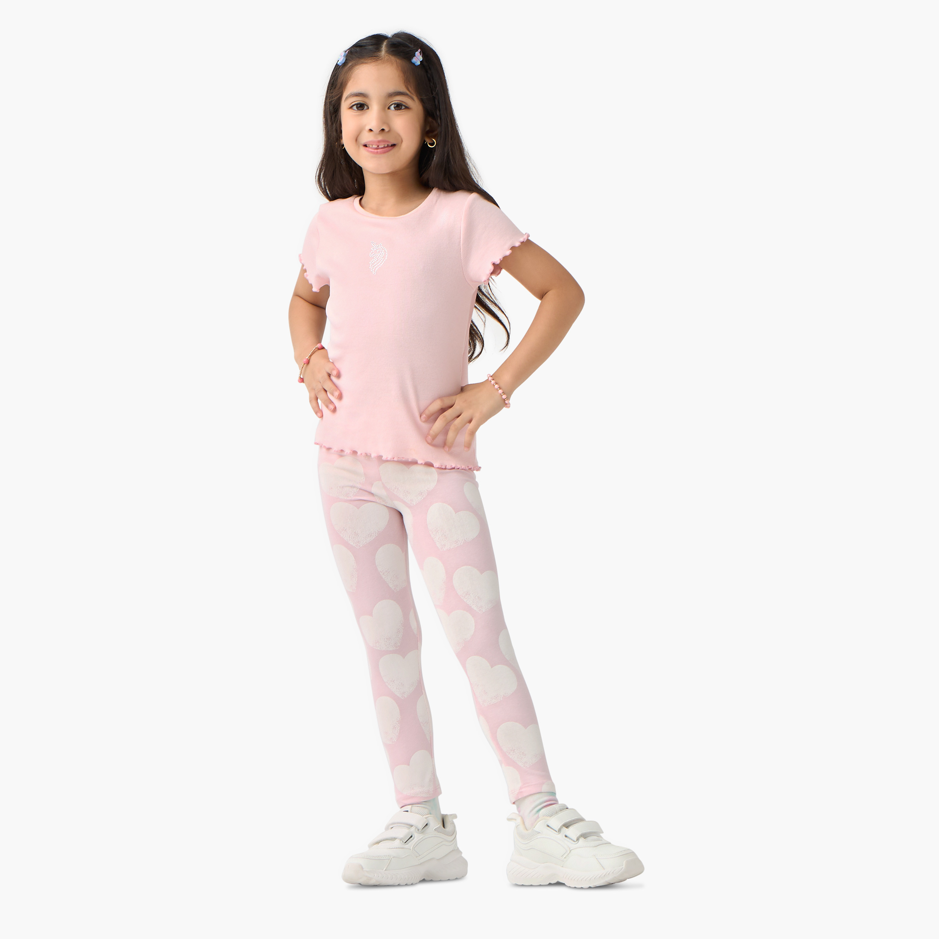 Juniors All-Over Heart Print Leggings with Elasticated Waistband-baby-girls-clothing-bottoms-leggings-image-2