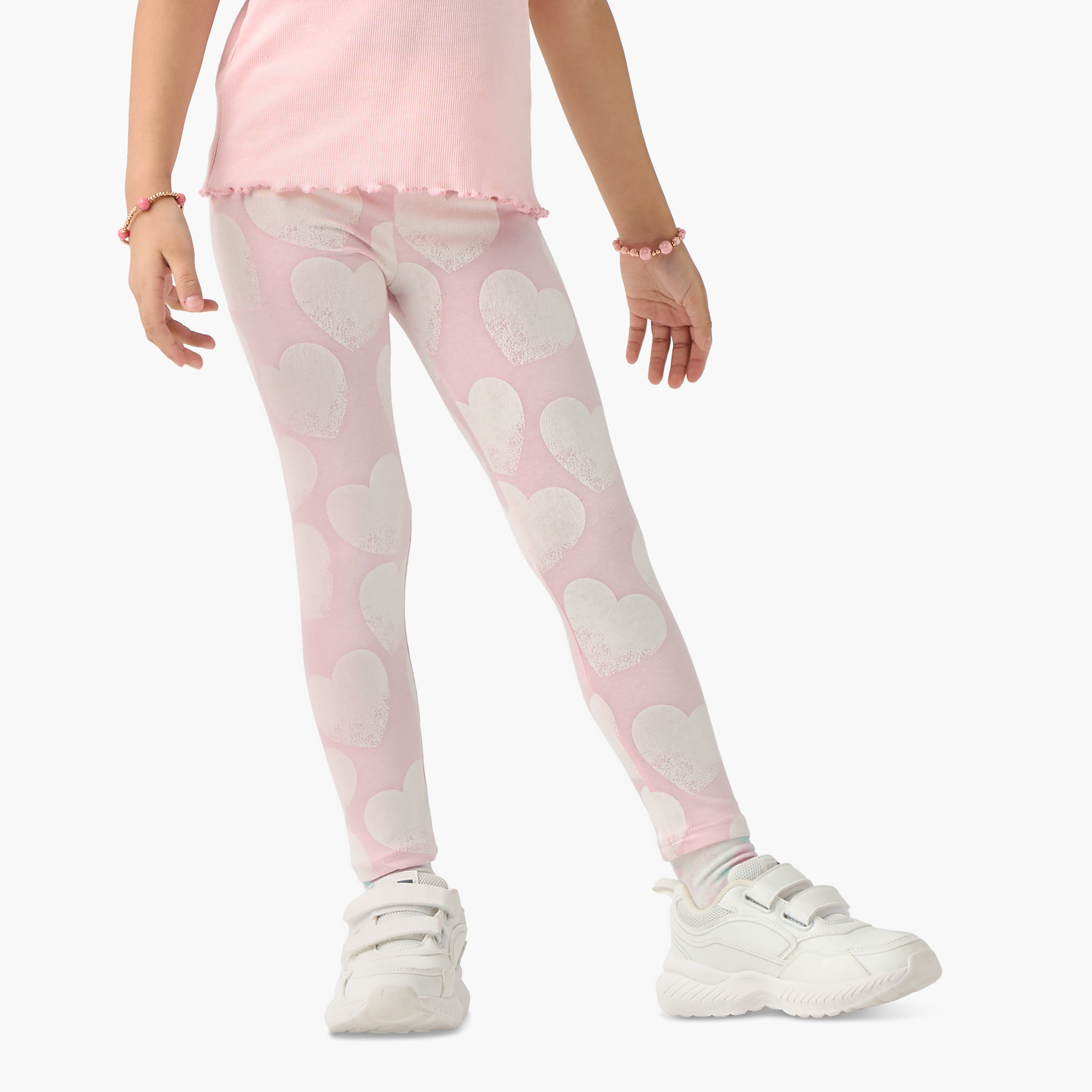 Juniors All-Over Heart Print Leggings with Elasticated Waistband-baby-girls-clothing-bottoms-leggings-image-6