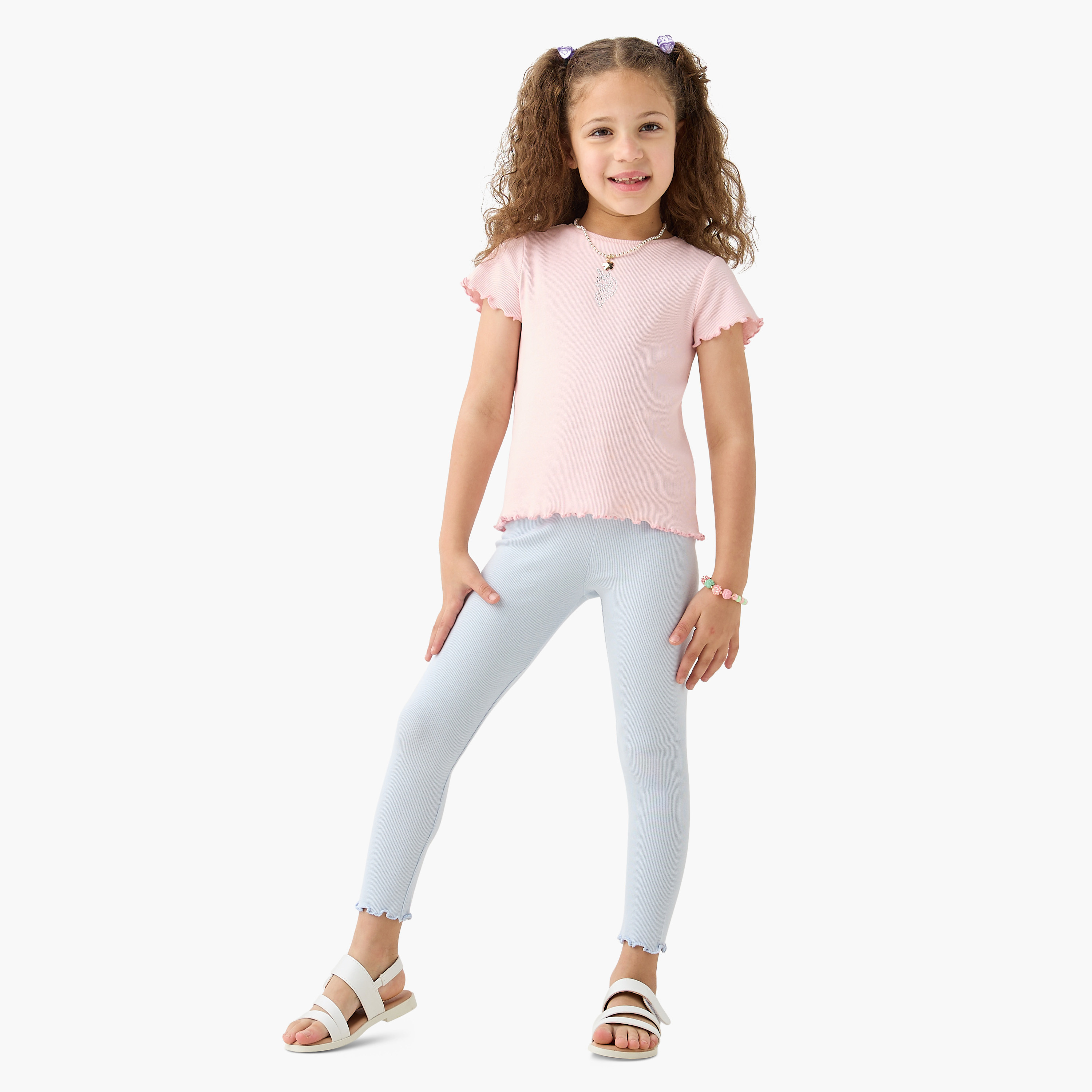 Juniors Solid Leggings with Elasticated Waistband-girls-clothing-bottoms-leggings-image-2