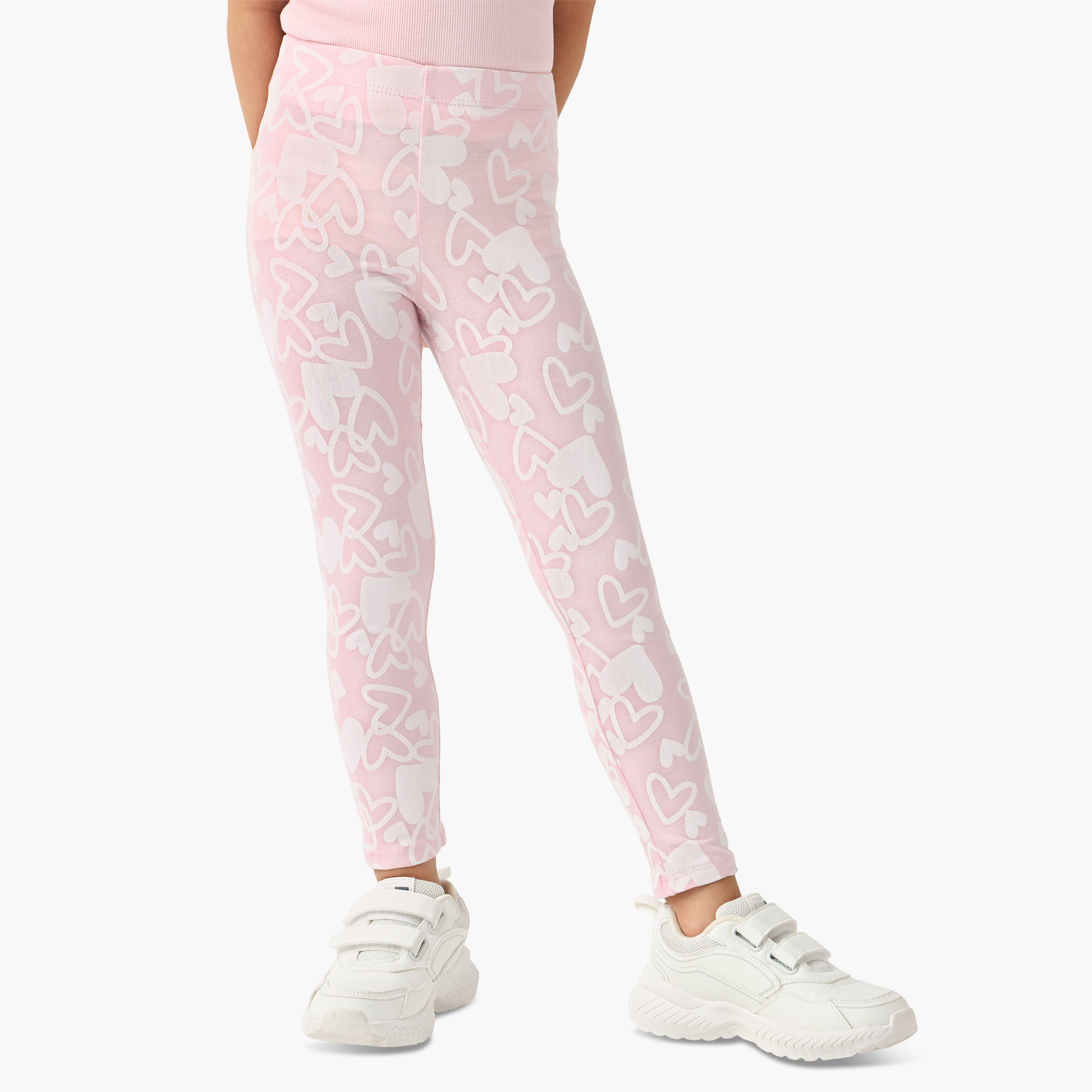 Juniors All-Over Heart Print Leggings with Elasticated Waistband-baby-girls-clothing-bottoms-leggings-image-1
