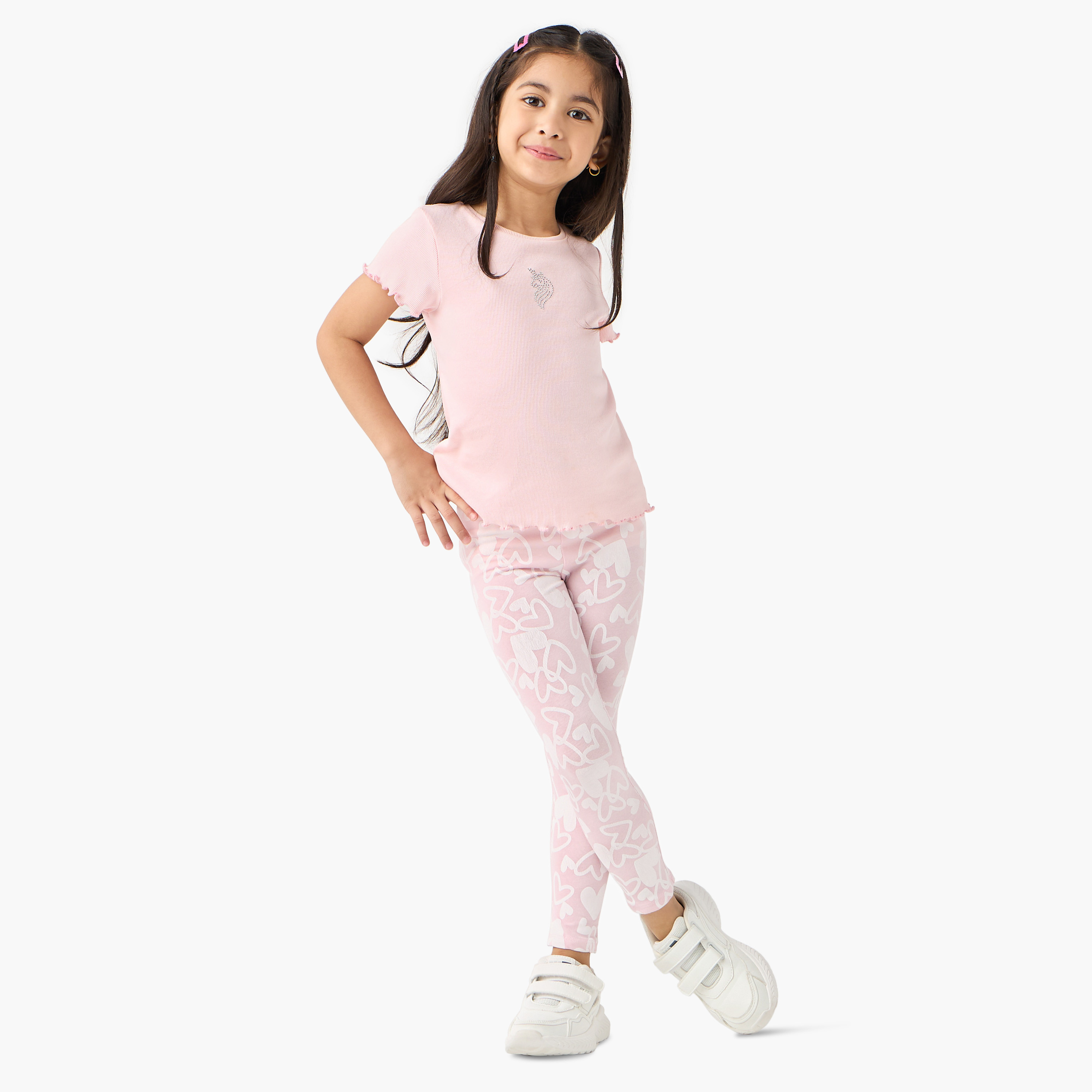 Juniors All-Over Heart Print Leggings with Elasticated Waistband-baby-girls-clothing-bottoms-leggings-image-2