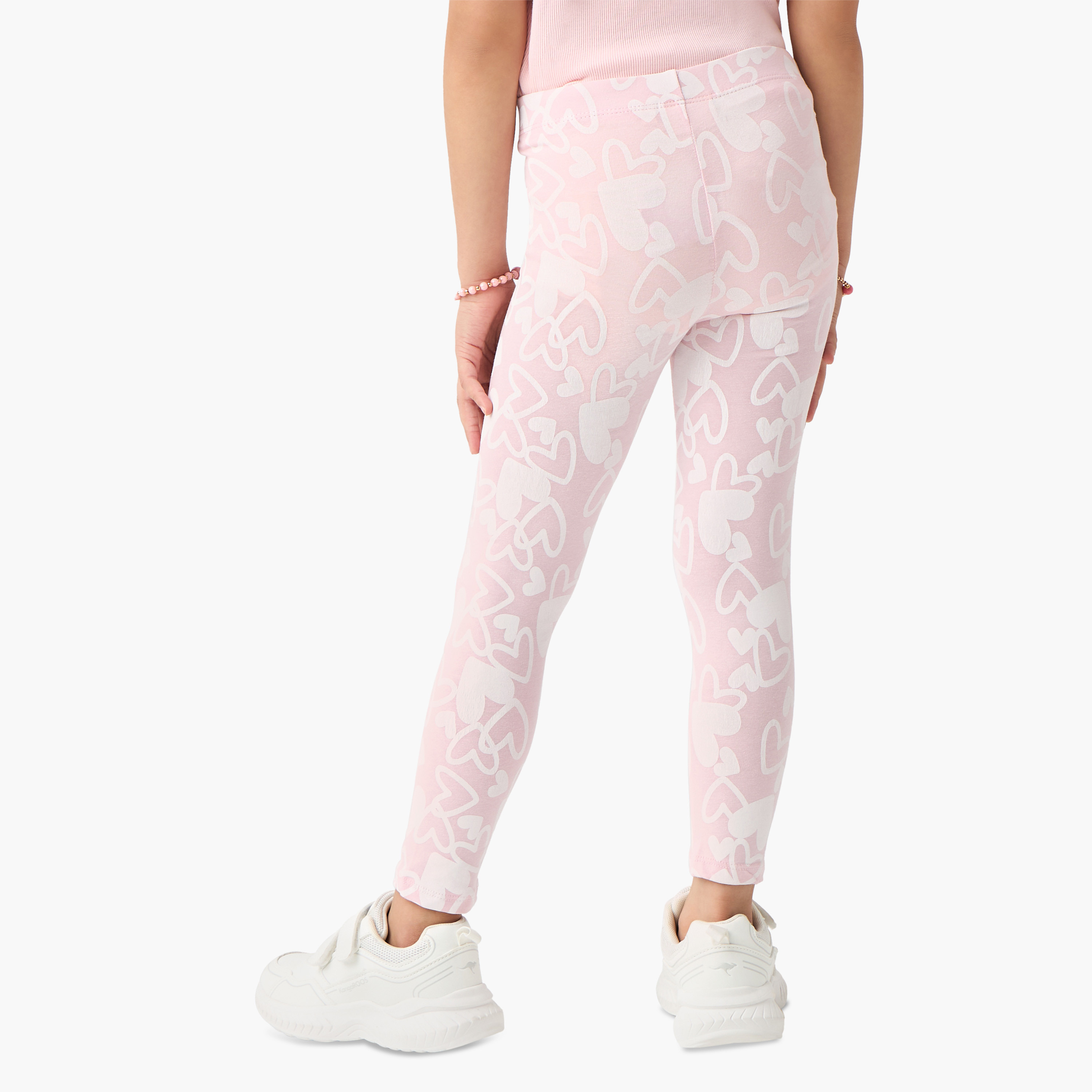 Juniors All-Over Heart Print Leggings with Elasticated Waistband-baby-girls-clothing-bottoms-leggings-image-3