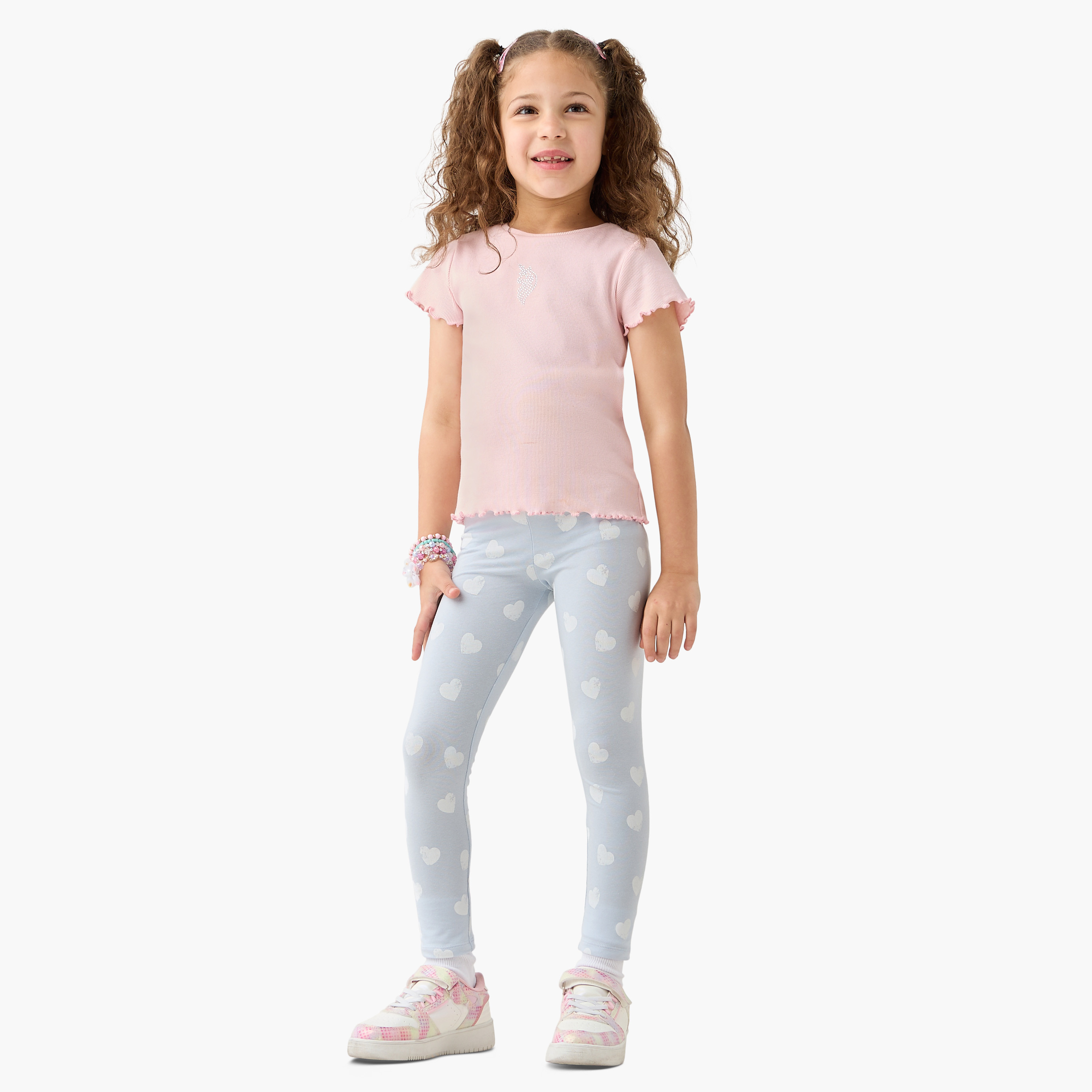 Juniors All-Over Heart Print Leggings with Elasticated Waistband-baby-girls-clothing-bottoms-leggings-image-2