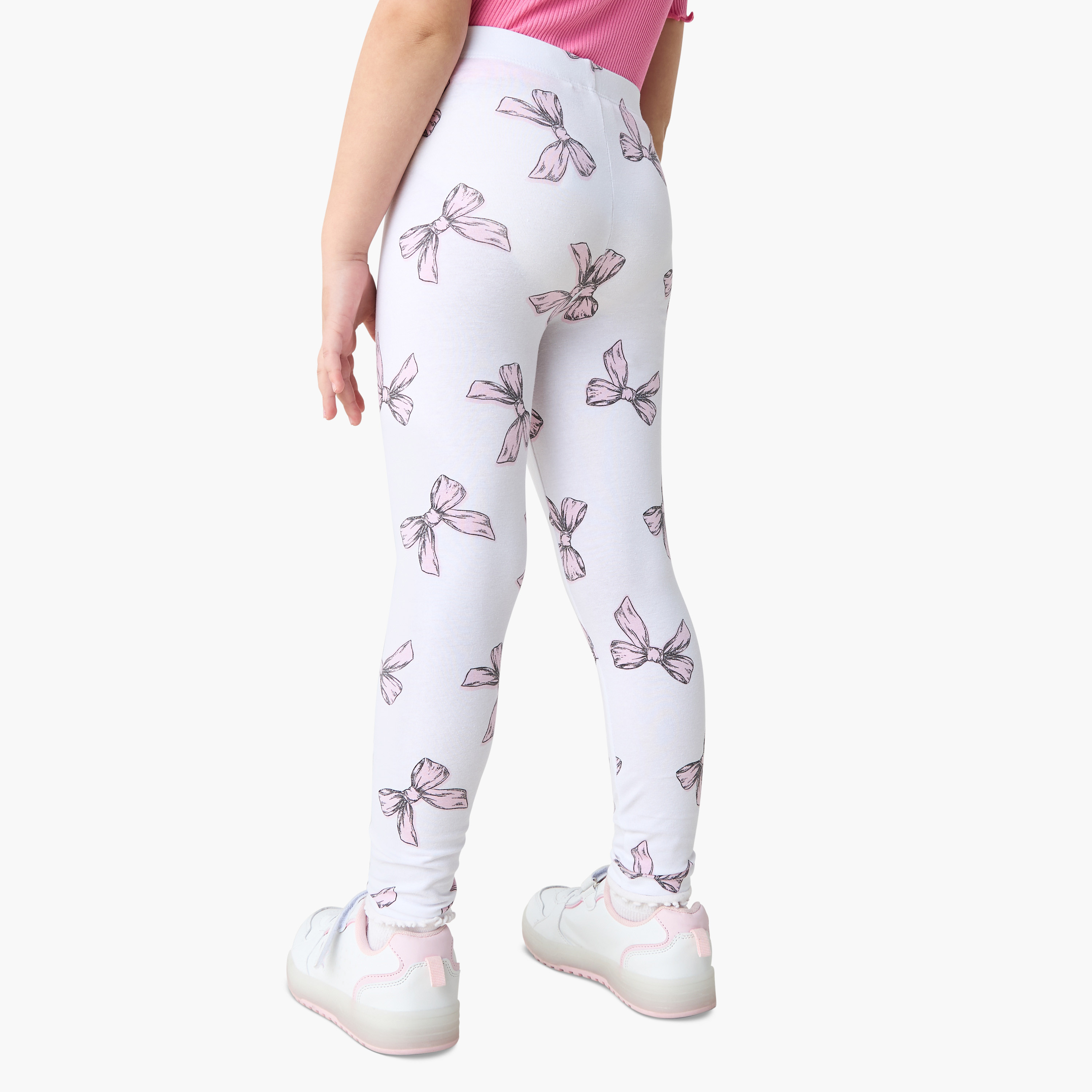 Juniors Bow Print Leggings with Elasticated Waistband-baby-girls-clothing-bottoms-leggings-image-3