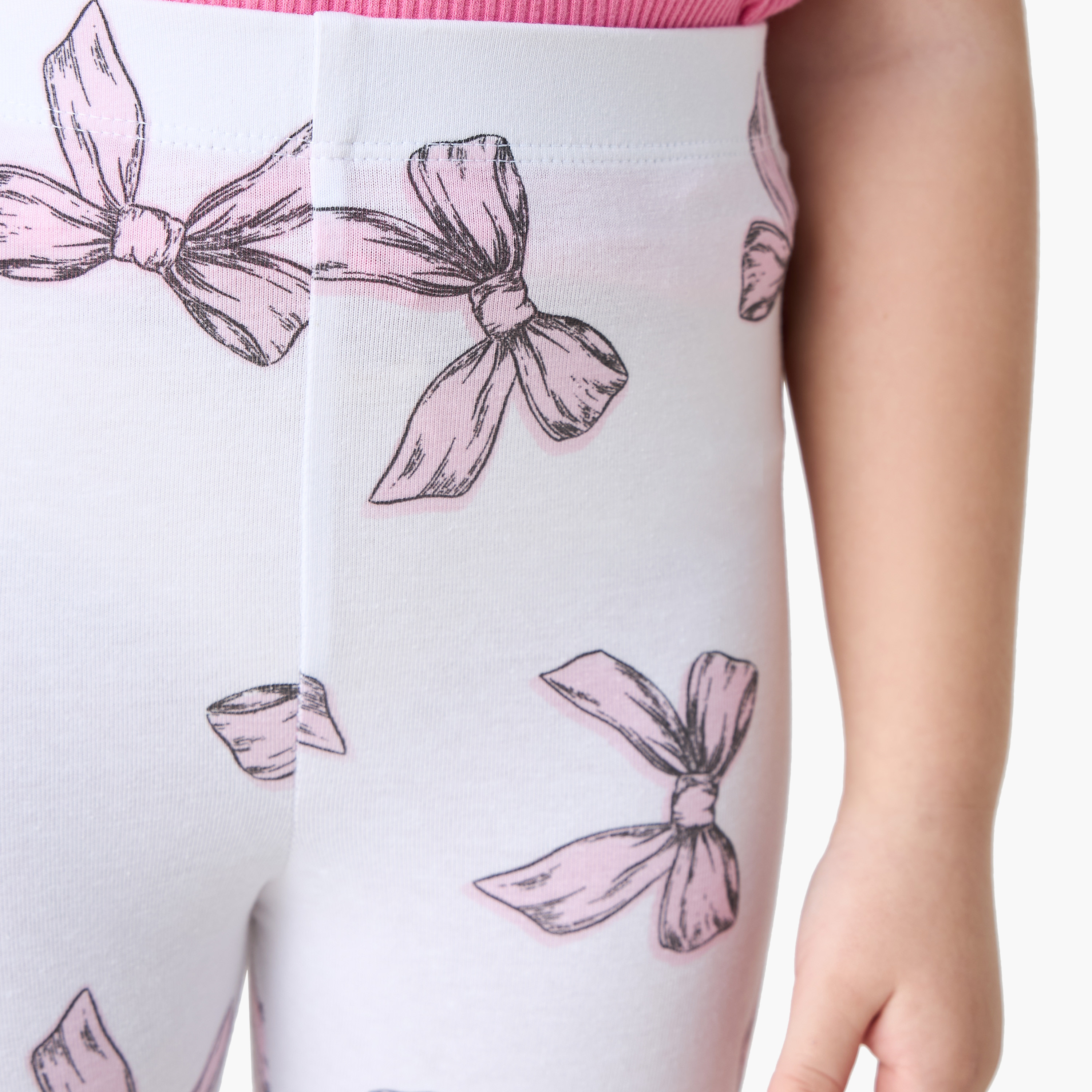 Juniors Bow Print Leggings with Elasticated Waistband-baby-girls-clothing-bottoms-leggings-image-4