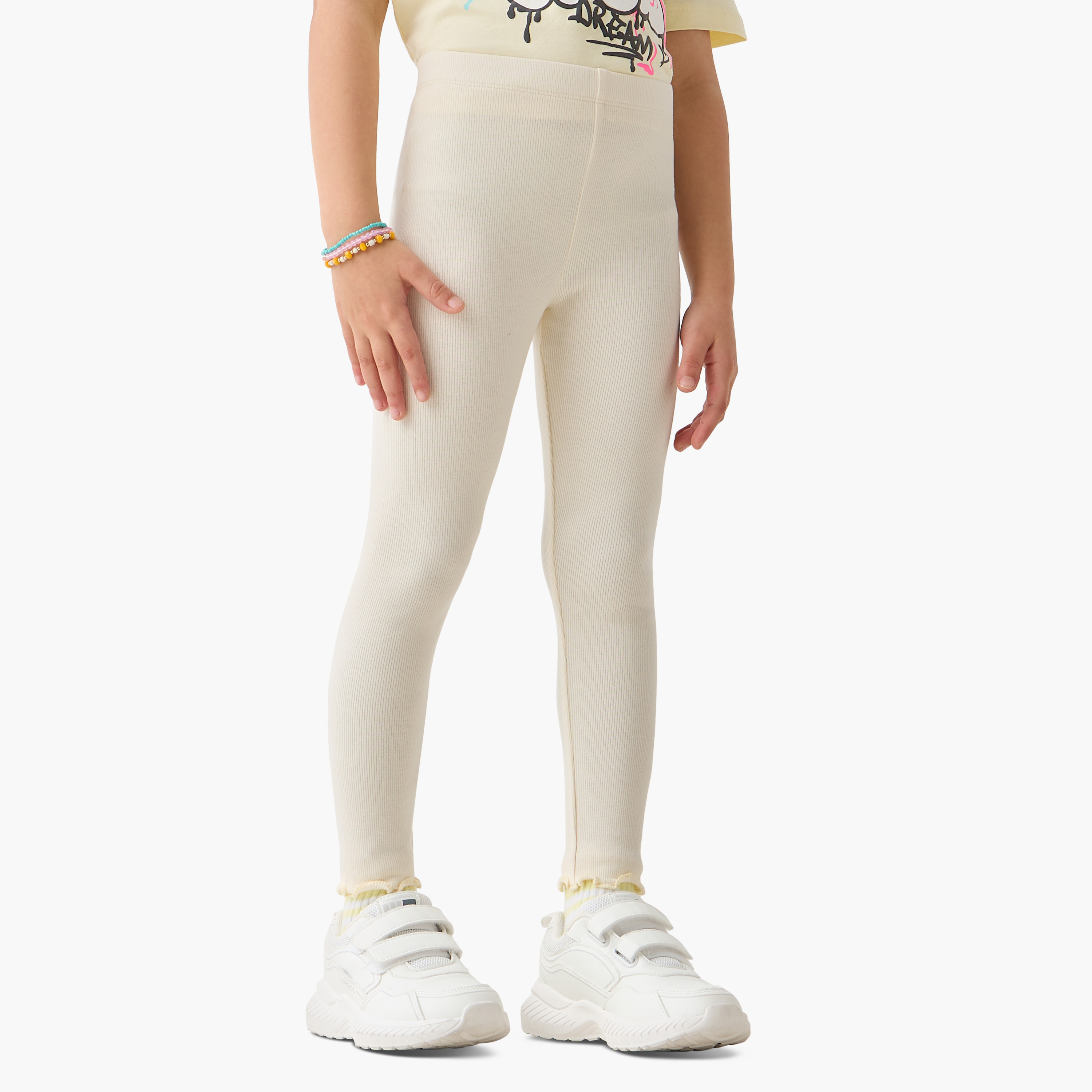 Juniors Solid Leggings with Elasticated Waistband-baby-girls-clothing-bottoms-leggings-image-1