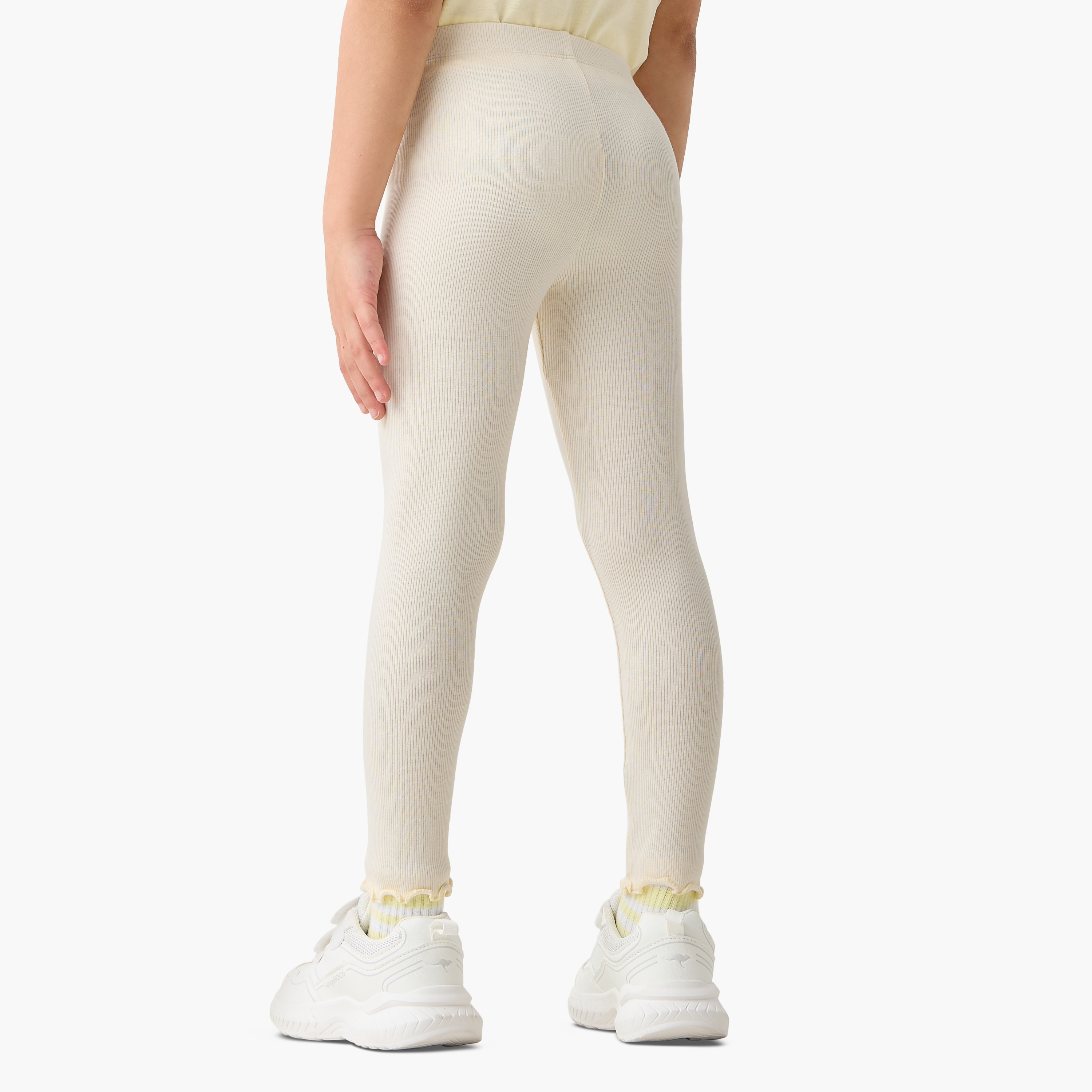 Juniors Solid Leggings with Elasticated Waistband-baby-girls-clothing-bottoms-leggings-image-3