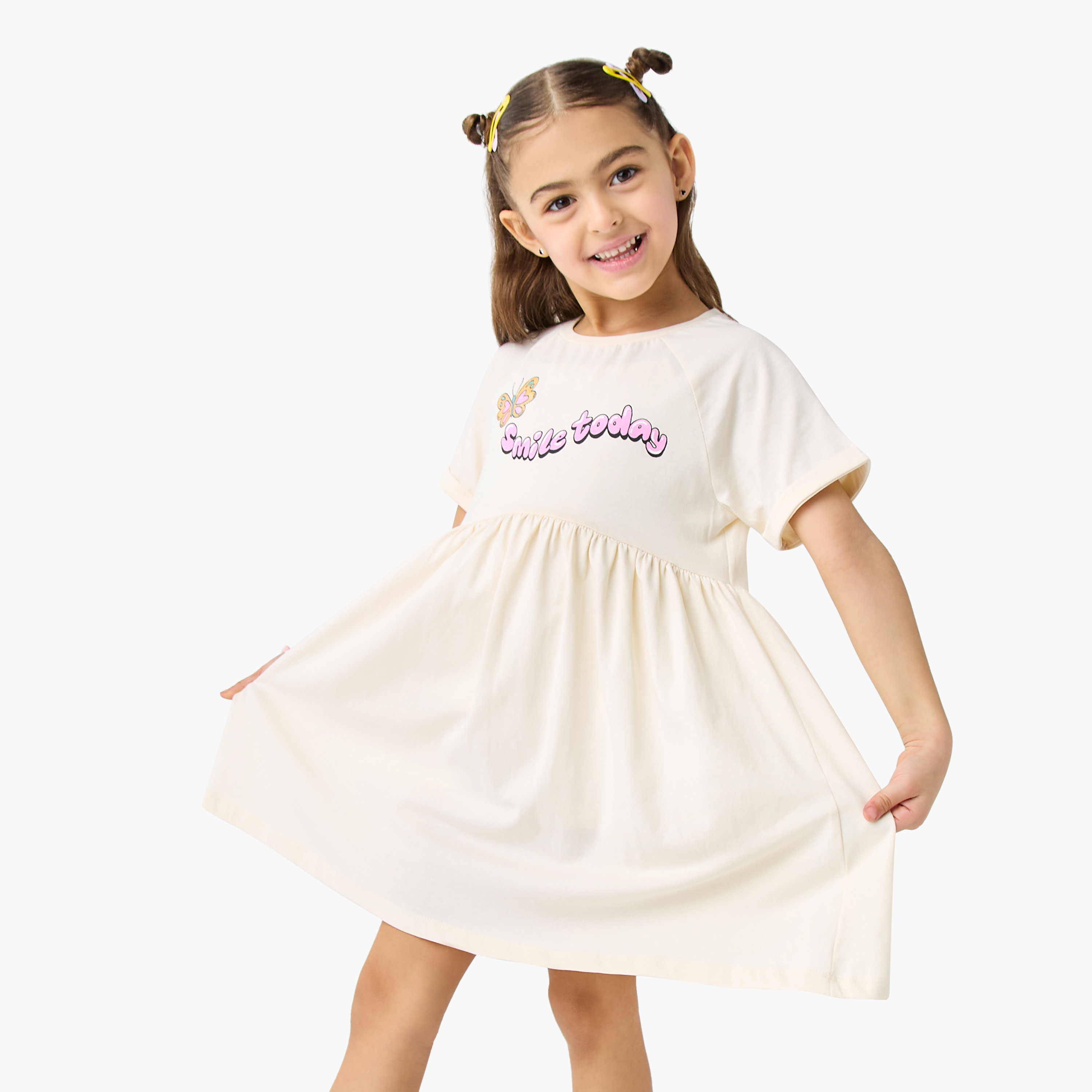 Juniors Slogan Print Dress with Short Sleeves-girls-clothing-dressesandjumpsuits-image-1
