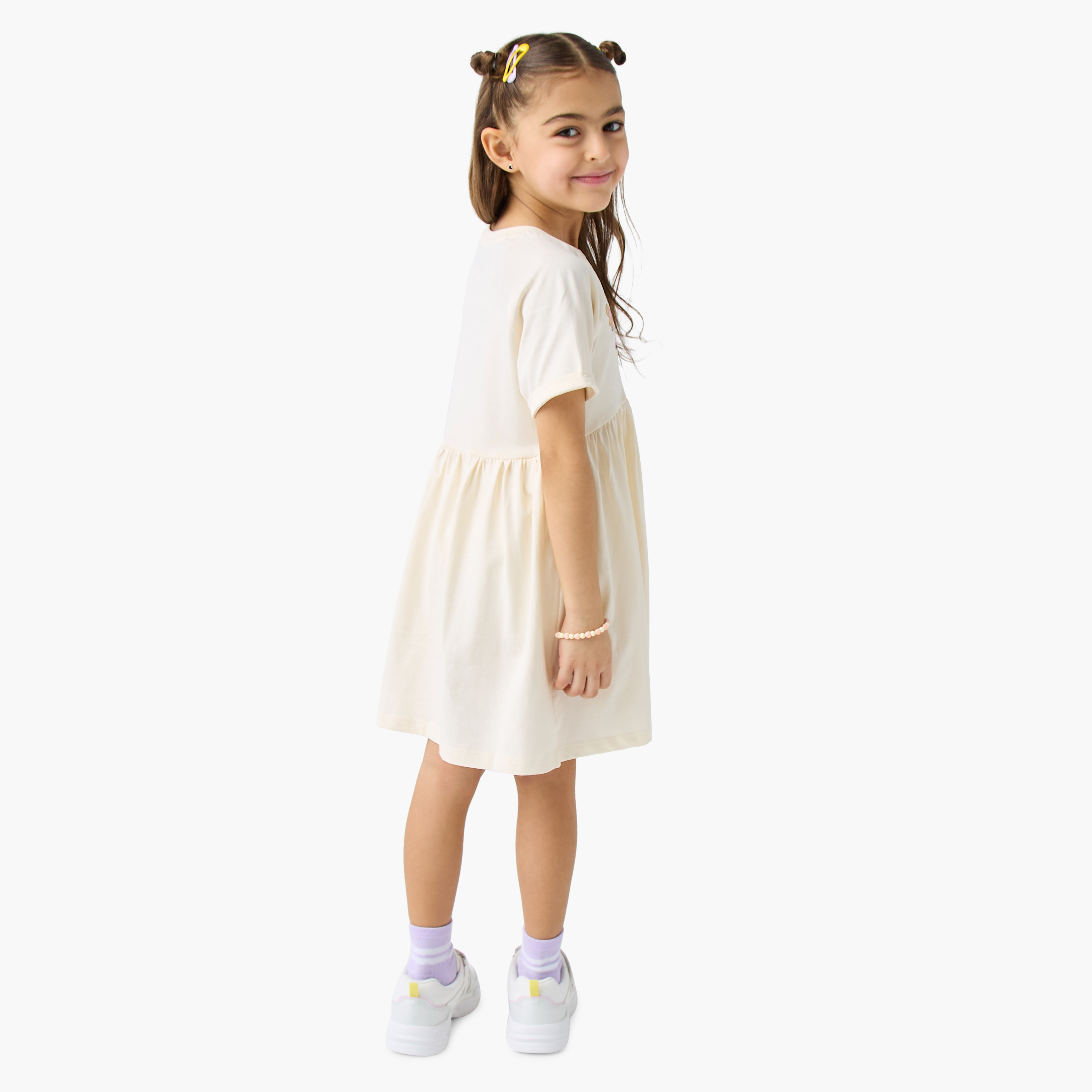 Juniors Slogan Print Dress with Short Sleeves-girls-clothing-dressesandjumpsuits-image-3