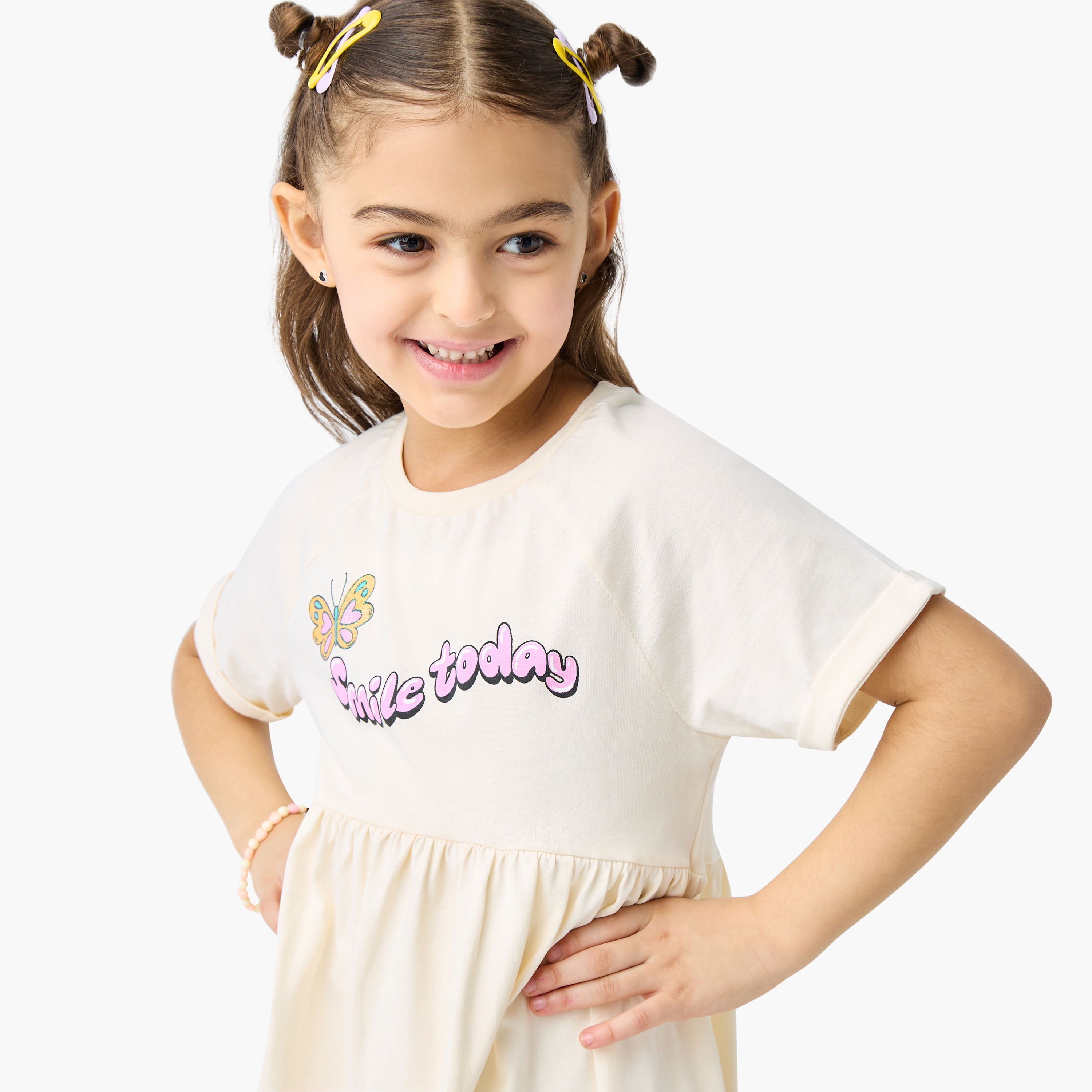 Juniors Slogan Print Dress with Short Sleeves-girls-clothing-dressesandjumpsuits-image-4