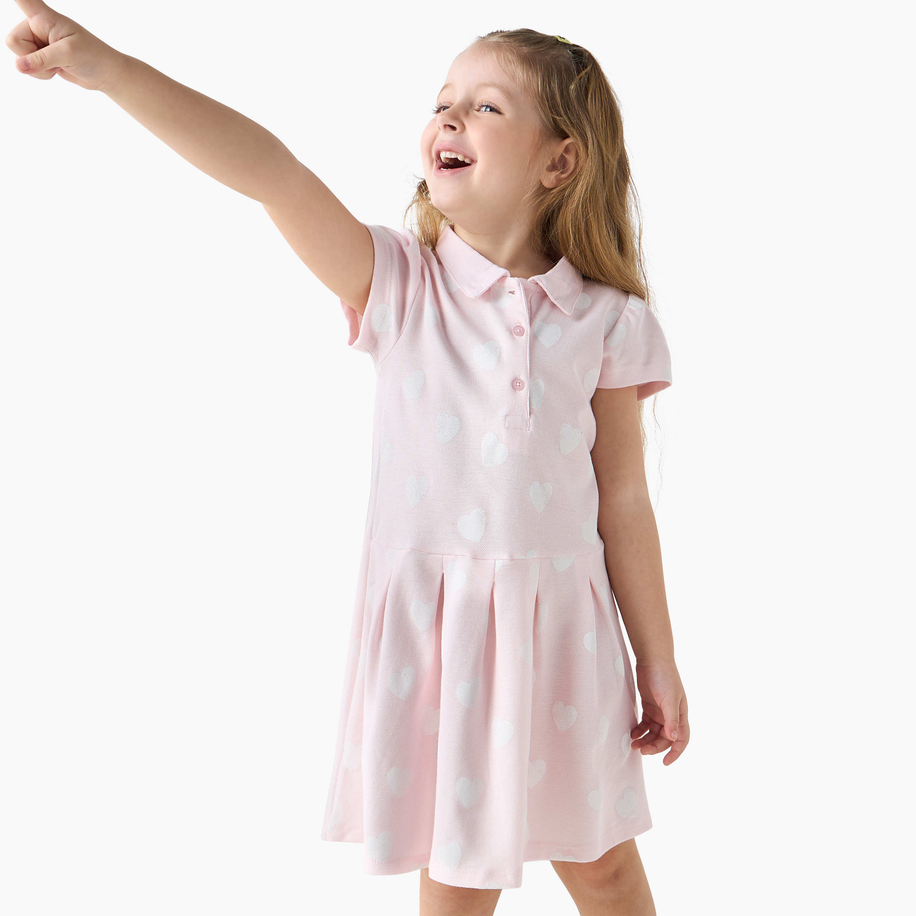 Juniors Heart Print Polo Dress with Short Sleeves-girls-clothing-dressesandjumpsuits-image-1