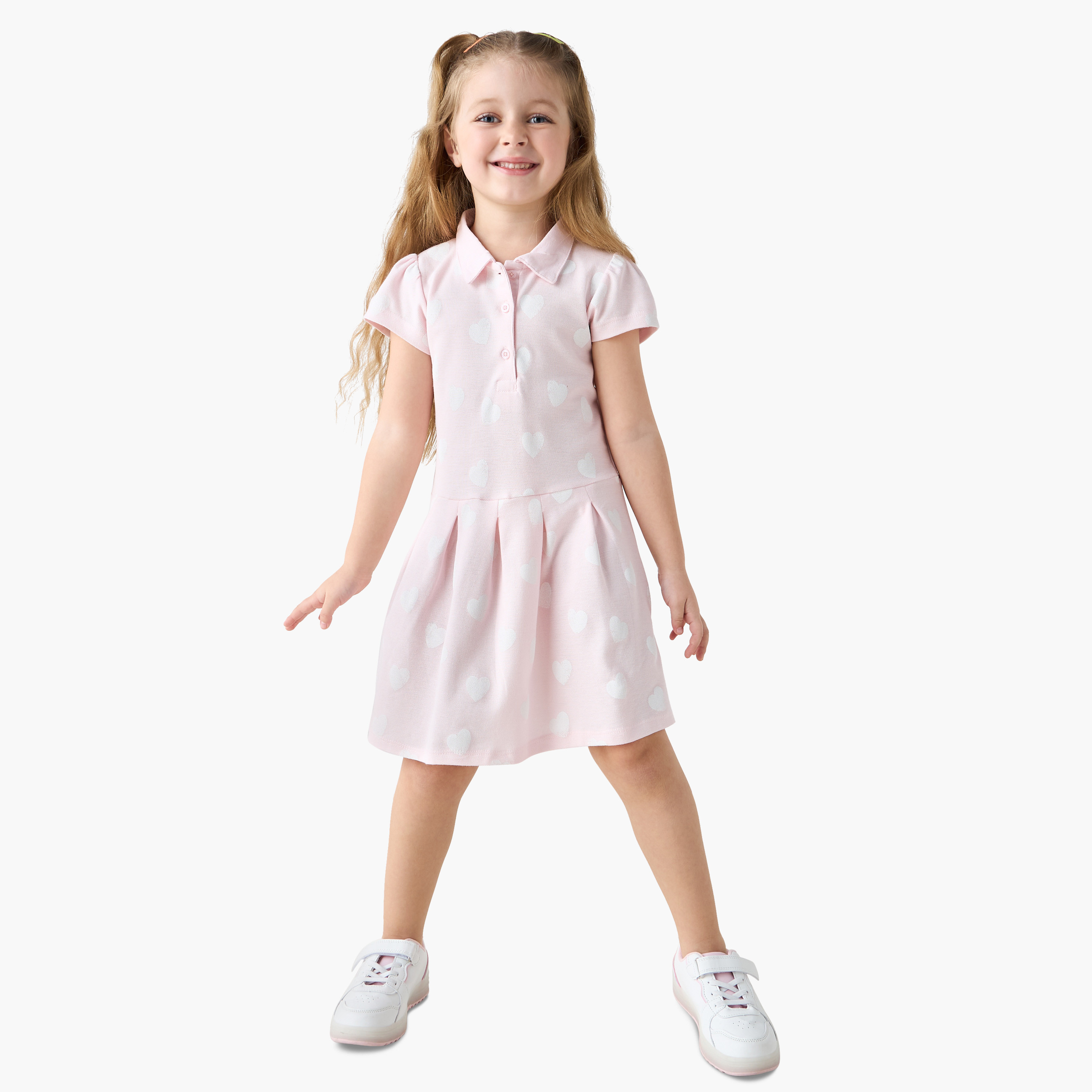 Juniors Heart Print Polo Dress with Short Sleeves-girls-clothing-dressesandjumpsuits-image-2