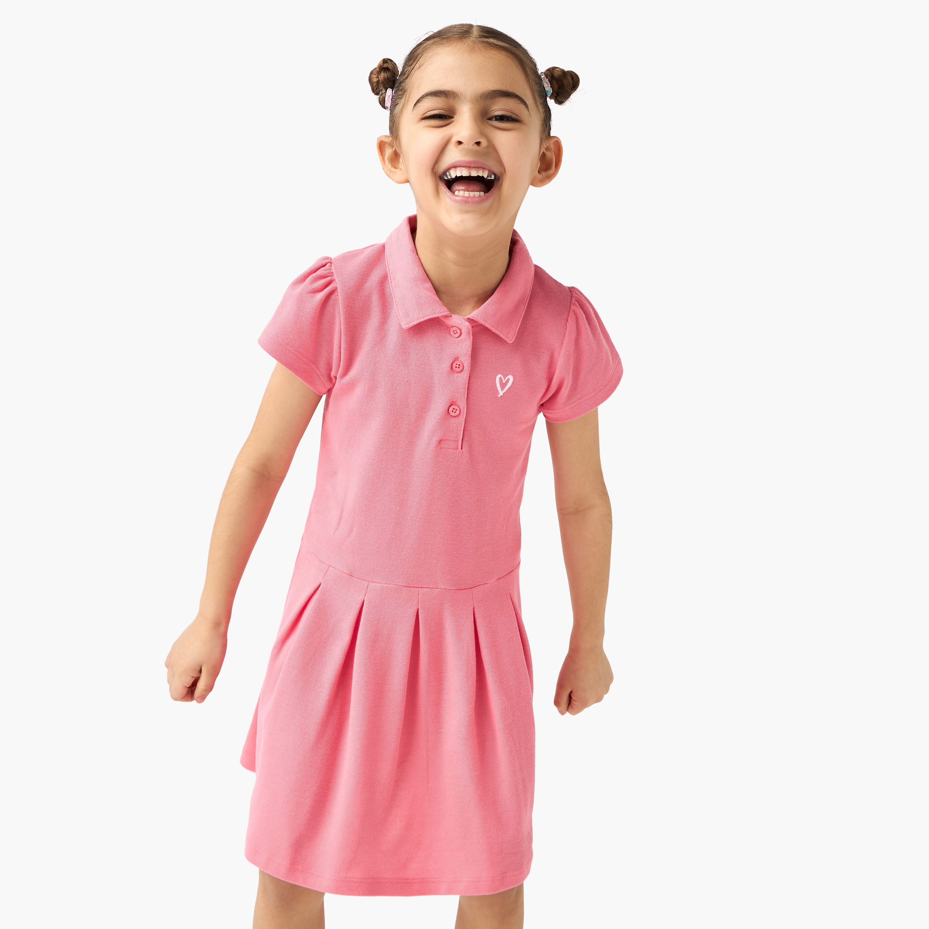 فستان بولو بارز الملمس بأكمام قصيرة وأزرار إغلاق من جونيورز-girls-clothing-dressesandjumpsuits-image-5