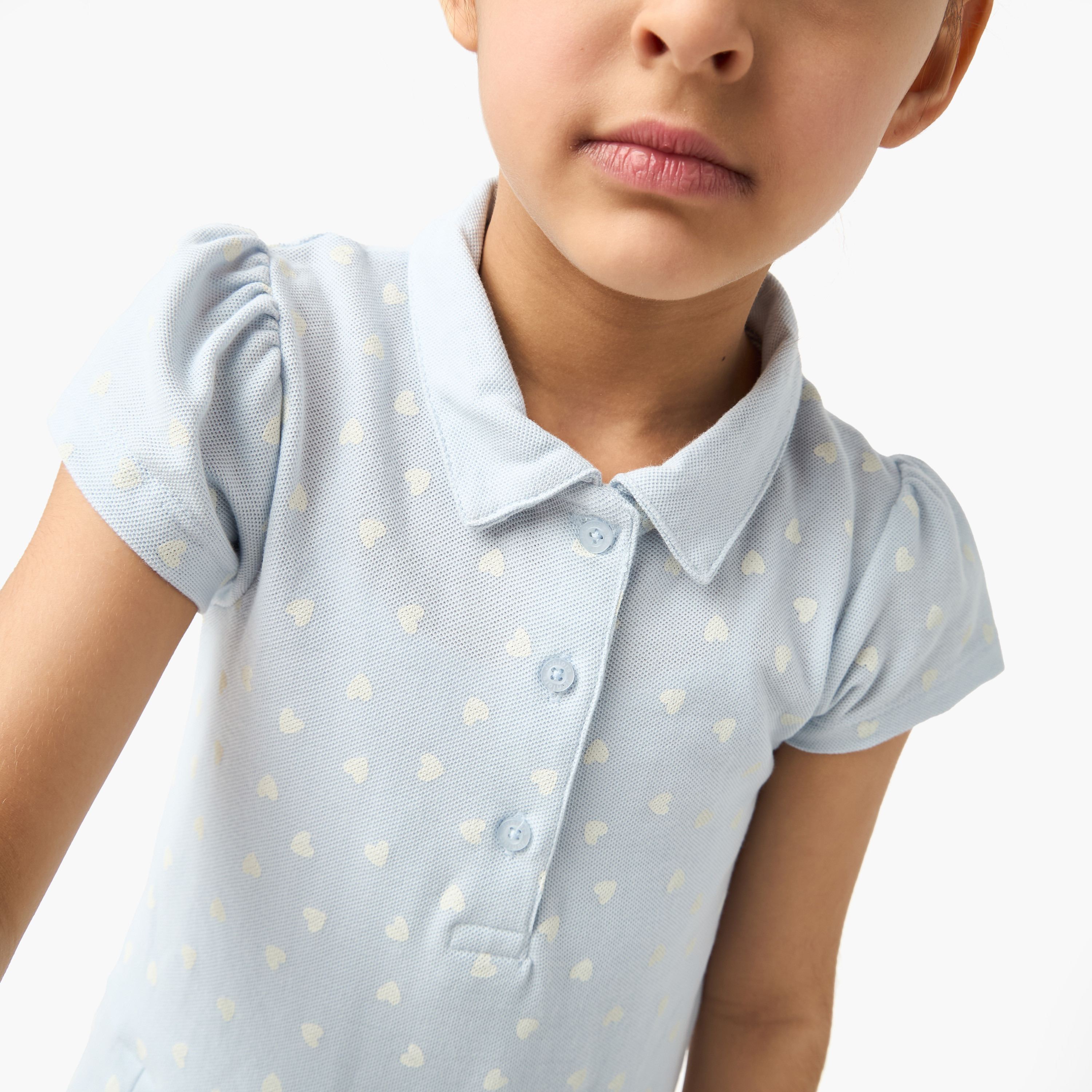 Juniors All-Over Heart Print Polo Dress with Short Sleeves and Button Closure-girls-clothing-dressesandjumpsuits-image-4