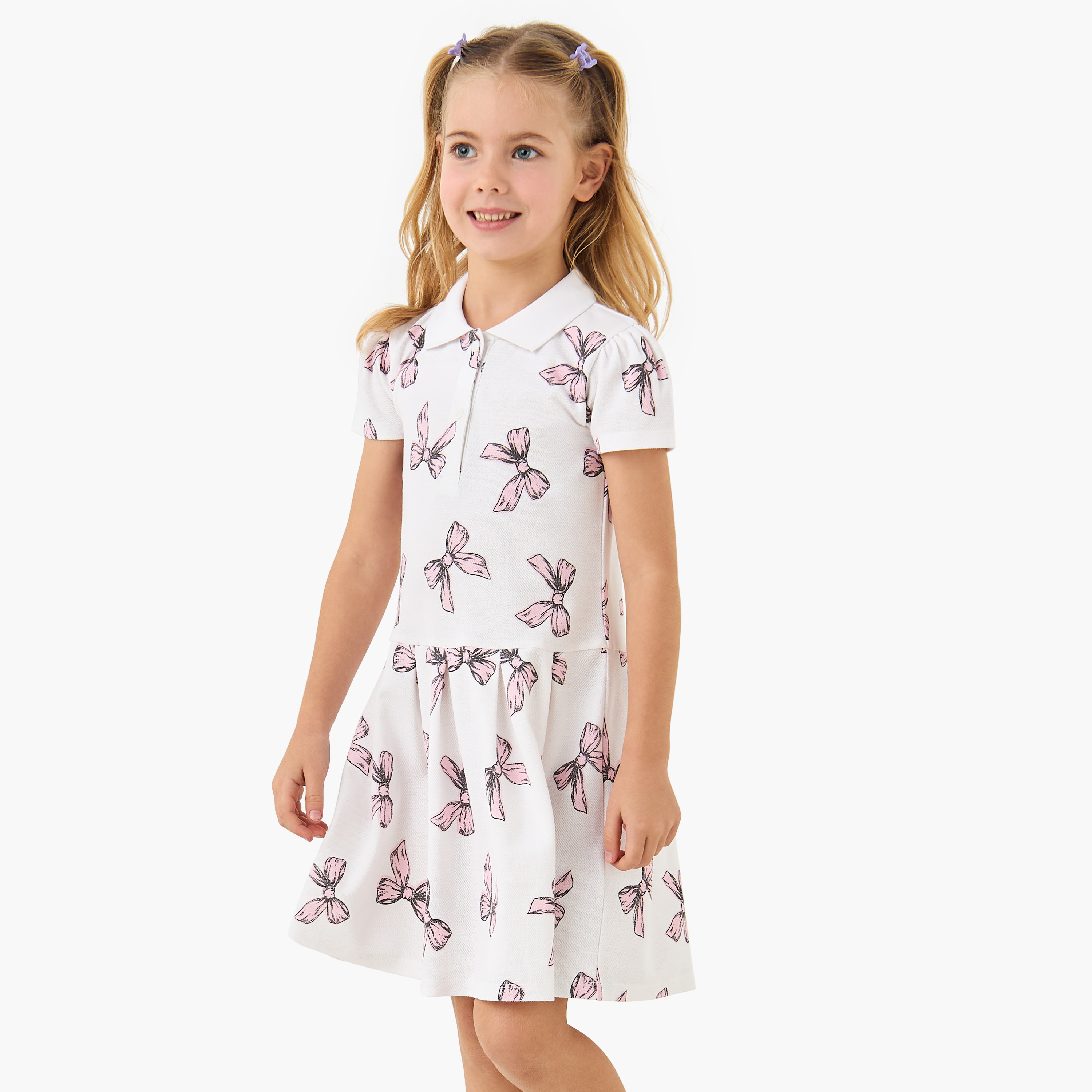 فستان بولو بأكمام قصيرة وطبعات فيونكة من جونيورز-girls-clothing-dressesandjumpsuits-image-1