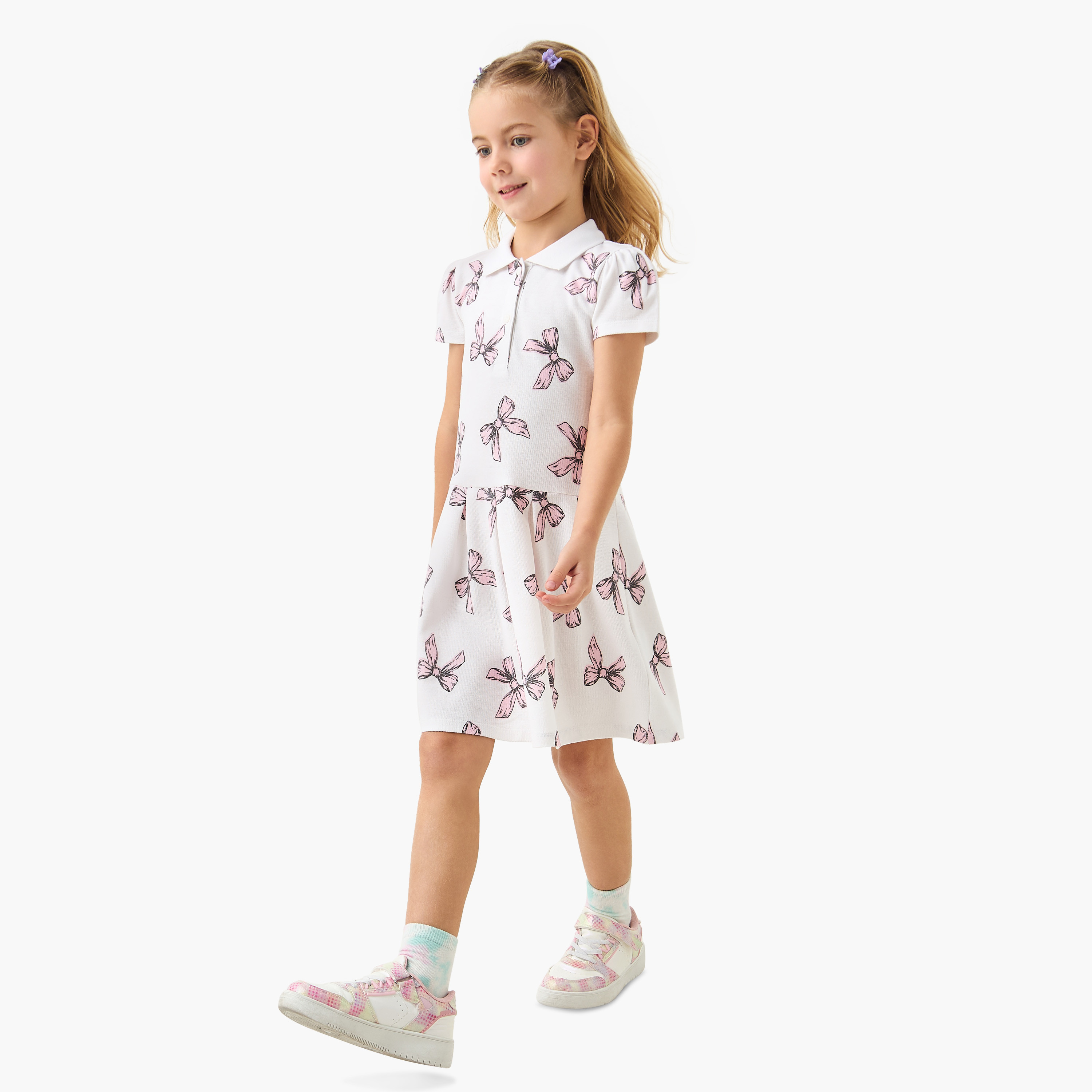 فستان بولو بأكمام قصيرة وطبعات فيونكة من جونيورز-girls-clothing-dressesandjumpsuits-image-2