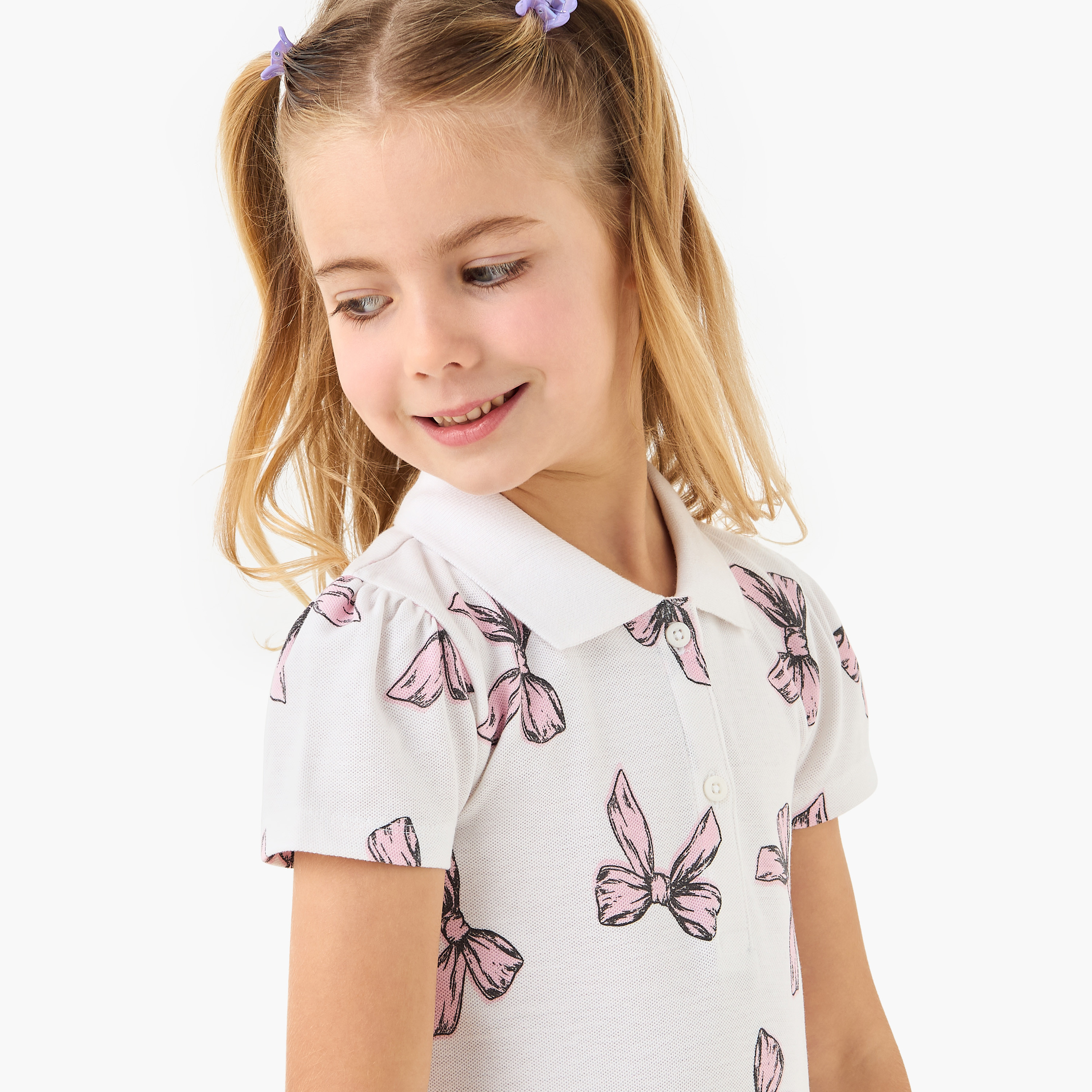 فستان بولو بأكمام قصيرة وطبعات فيونكة من جونيورز-girls-clothing-dressesandjumpsuits-image-4