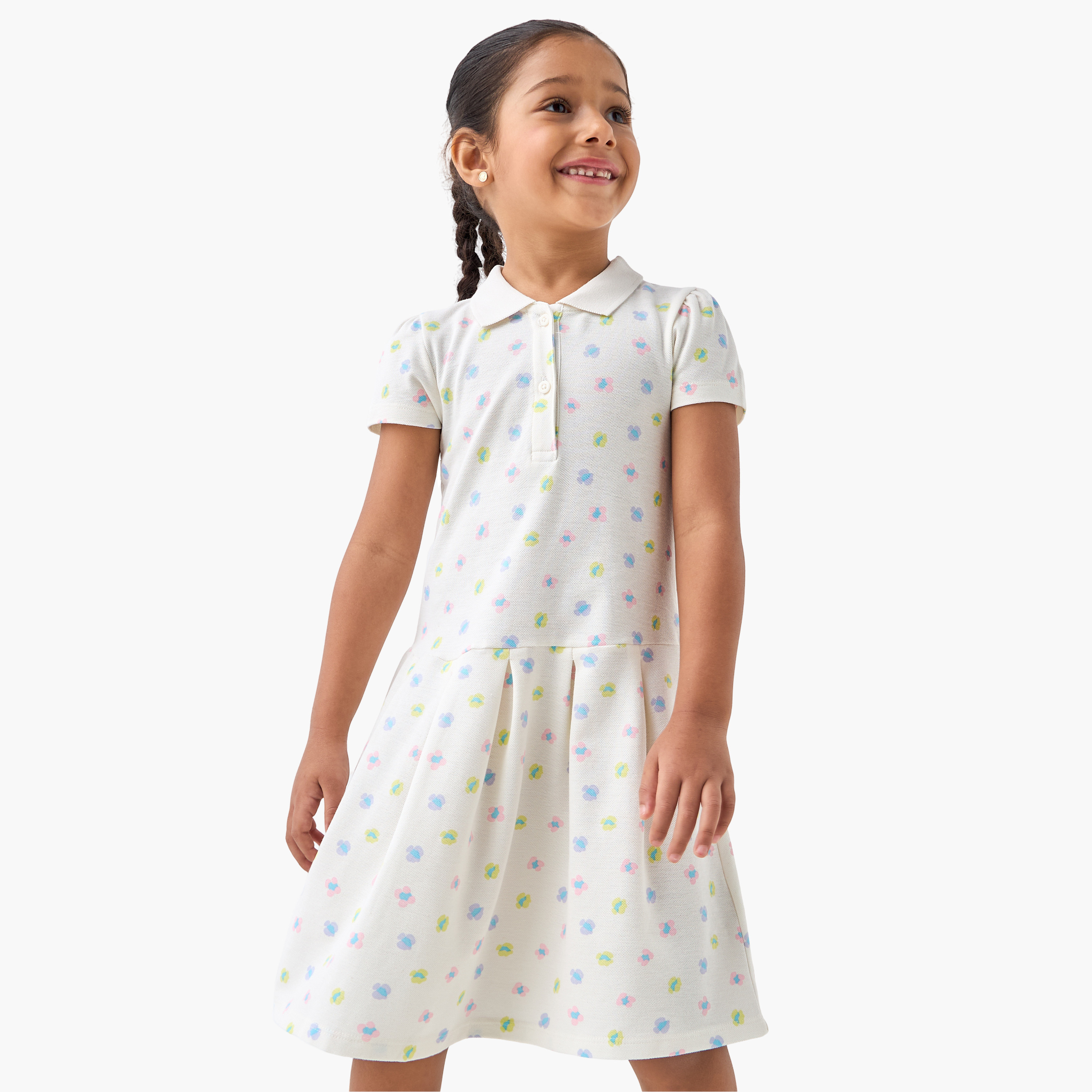 فستان بولو بأكمام قصيرة وطبعات زهرية من جونيورز-girls-clothing-dressesandjumpsuits-image-1