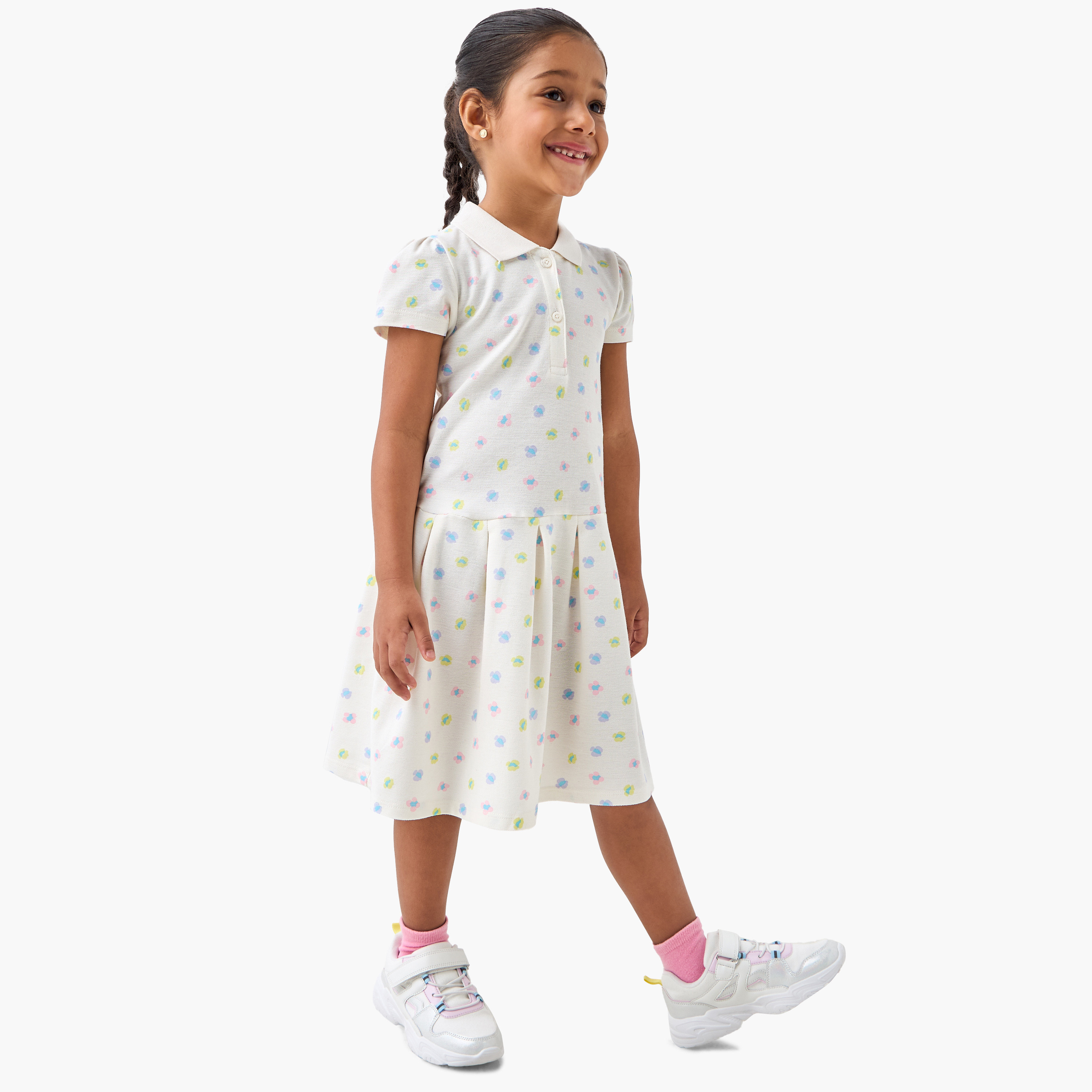 فستان بولو بأكمام قصيرة وطبعات زهرية من جونيورز-girls-clothing-dressesandjumpsuits-image-2