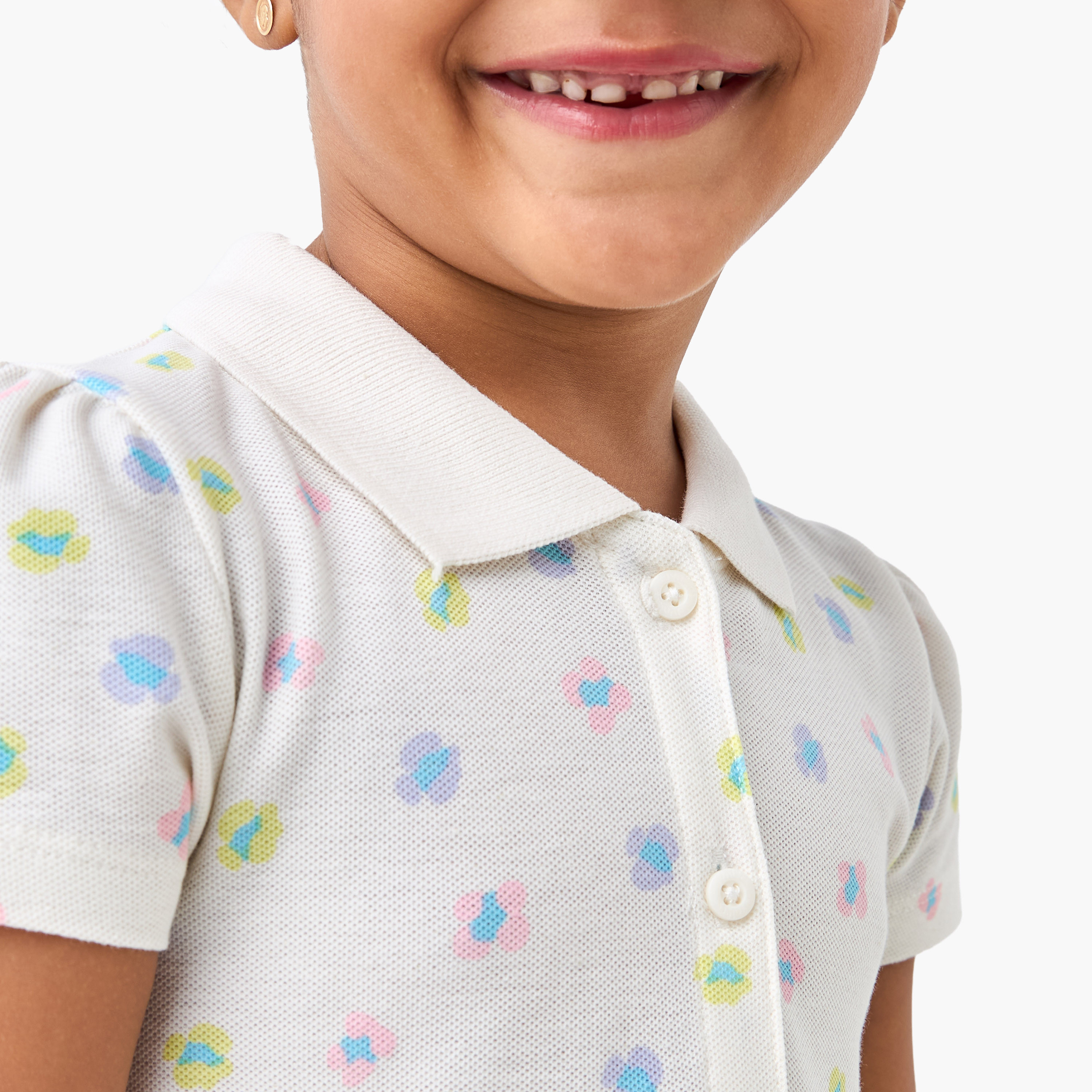 فستان بولو بأكمام قصيرة وطبعات زهرية من جونيورز-girls-clothing-dressesandjumpsuits-image-4