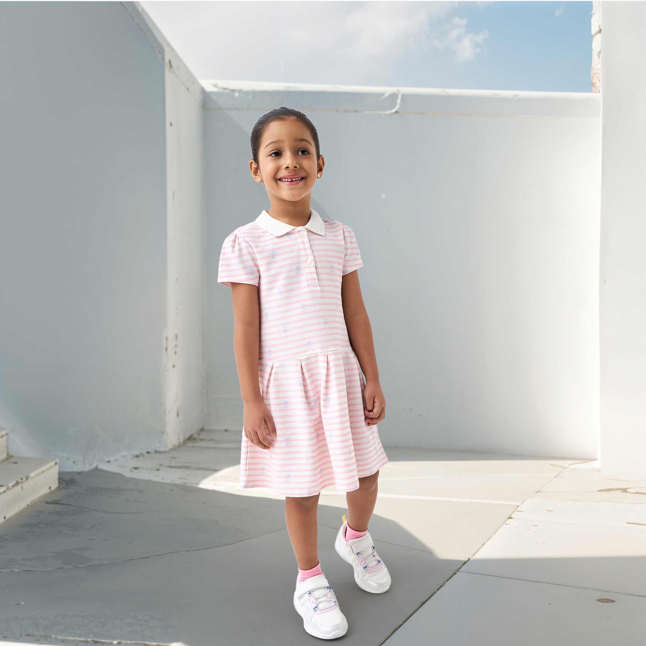 فستان إيه لاين بولو مخطط بأكمام قصيرة من جونيورز-girls-clothing-dressesandjumpsuits-image-2