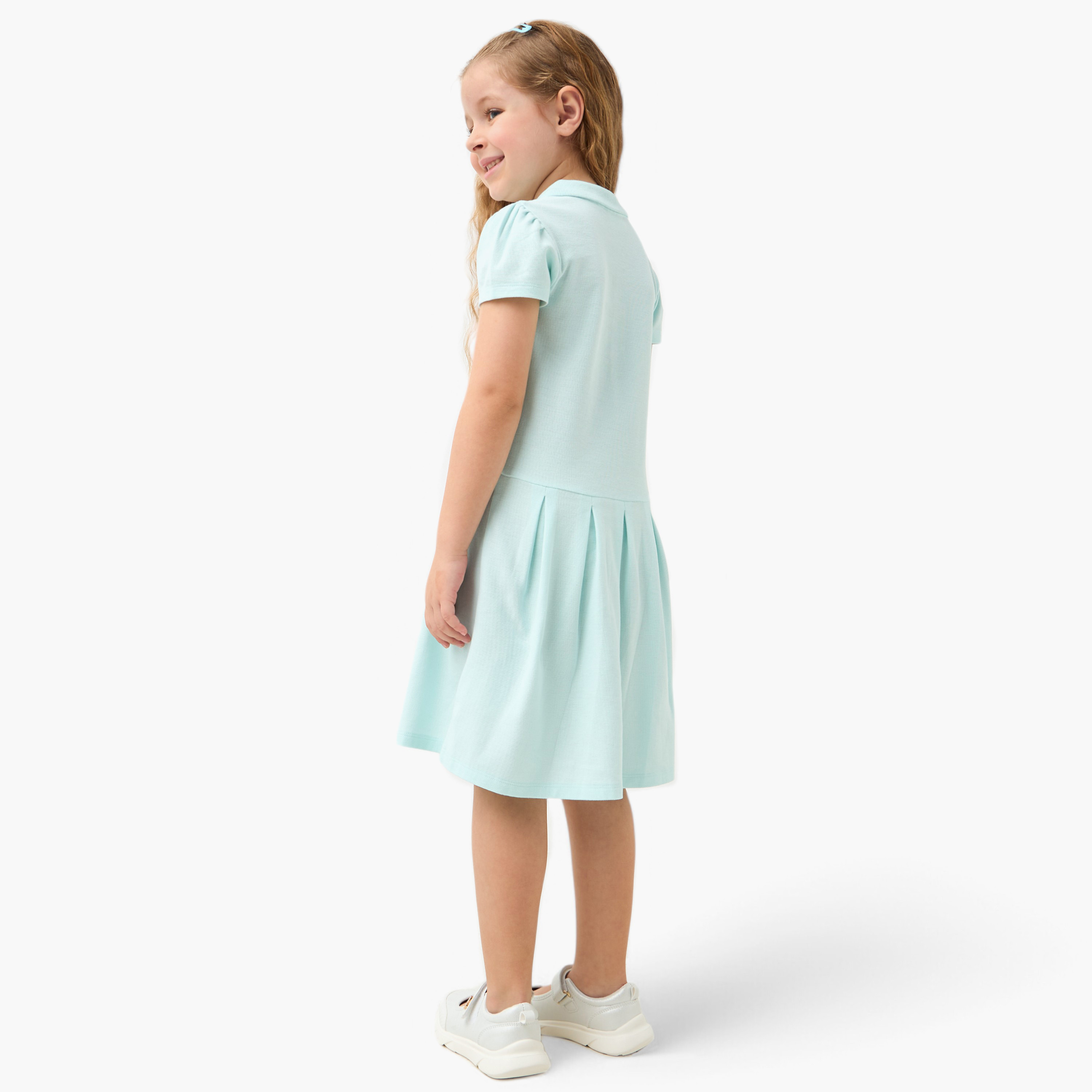 فستان بولو بأكمام قصيرة وتطريز زهري من جونيورز-girls-clothing-dressesandjumpsuits-image-3