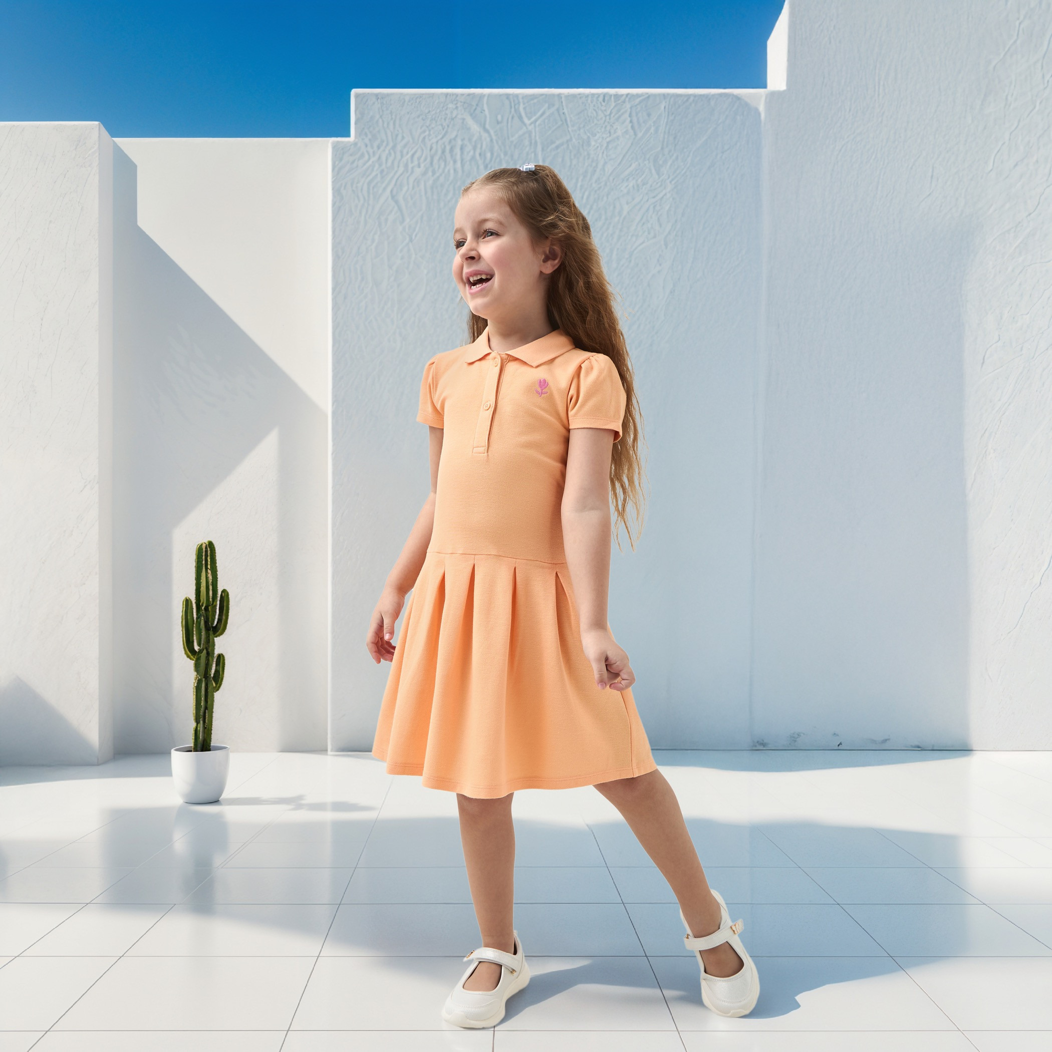فستان بولو بأكمام قصيرة وتطريز زهري من جونيورز-girls-clothing-dressesandjumpsuits-image-2