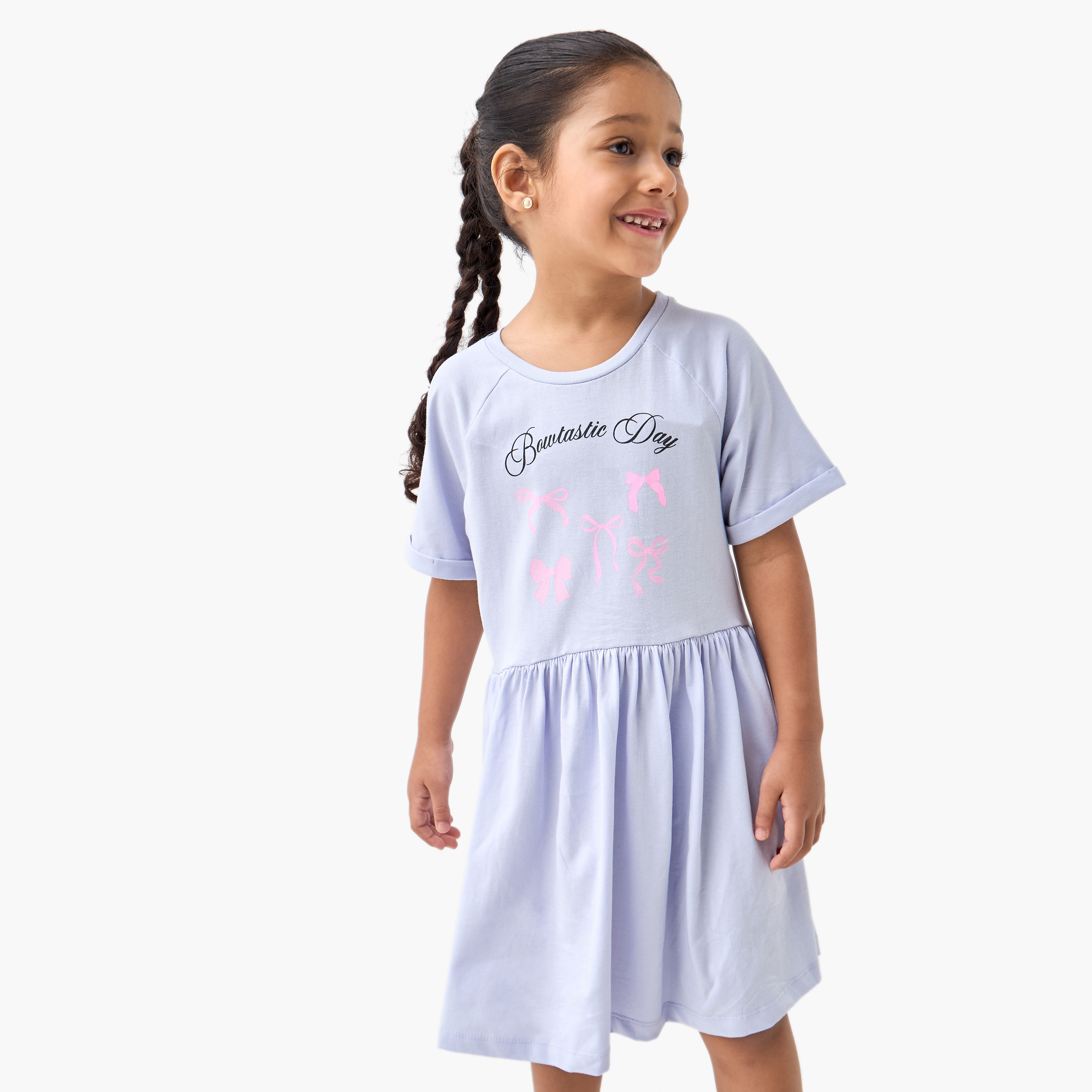 Juniors Printed A-line Dress with Raglan Sleeves-girls-clothing-dressesandjumpsuits-image-1