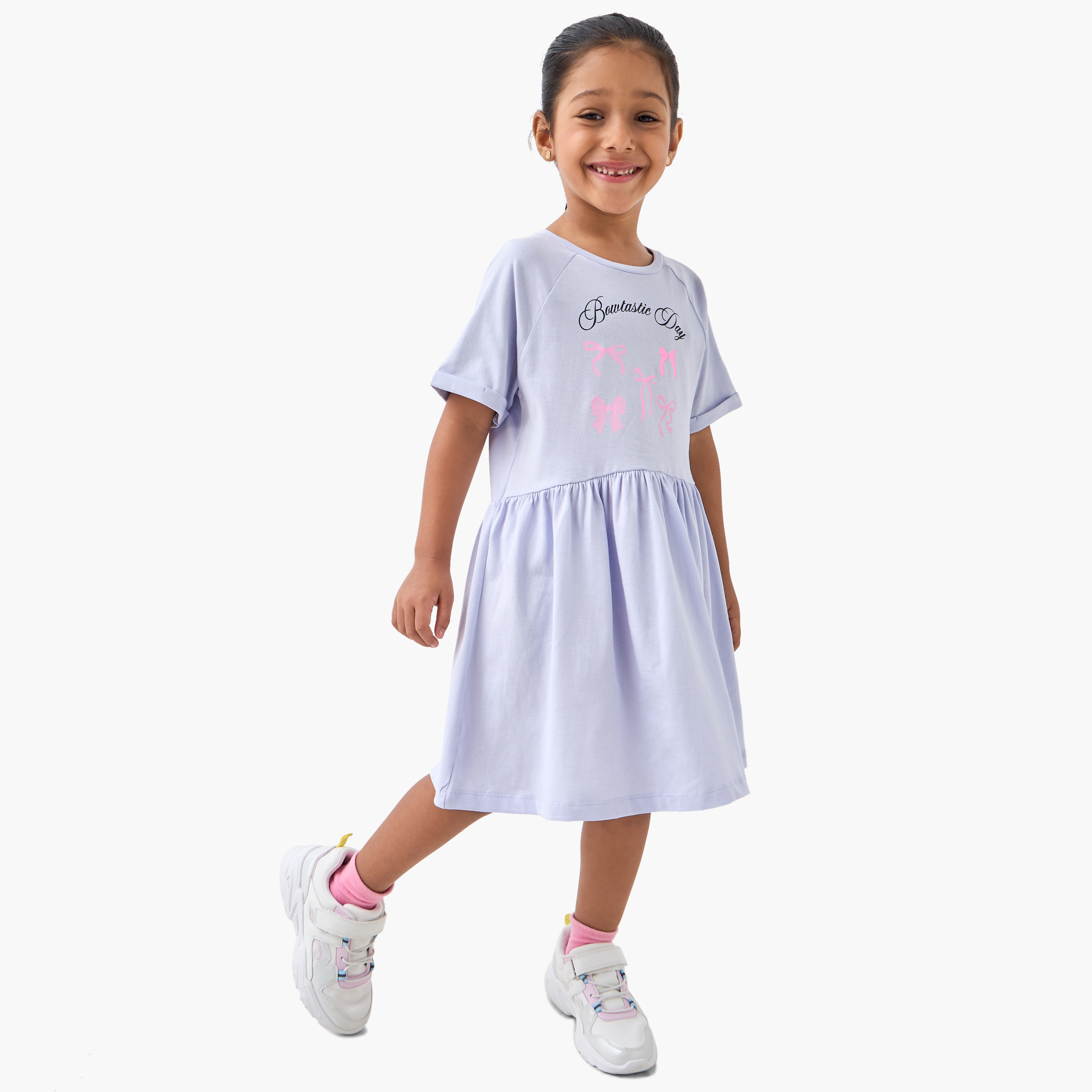 Juniors Printed A-line Dress with Raglan Sleeves-girls-clothing-dressesandjumpsuits-image-2