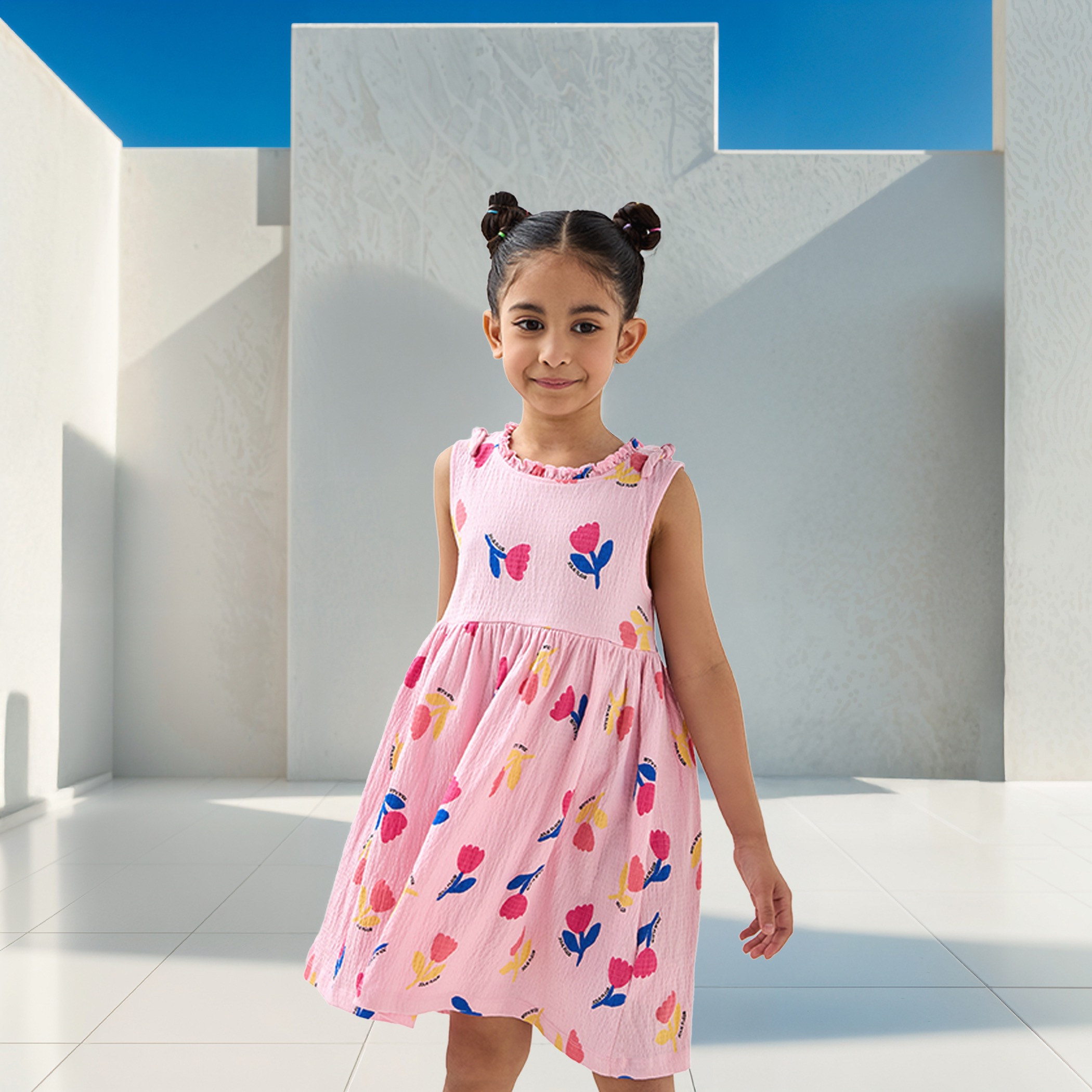 Juniors Textured Sleeveless Dress with Ruffle Trim and Bow Detail-girls-clothing-dressesandjumpsuits-image-1