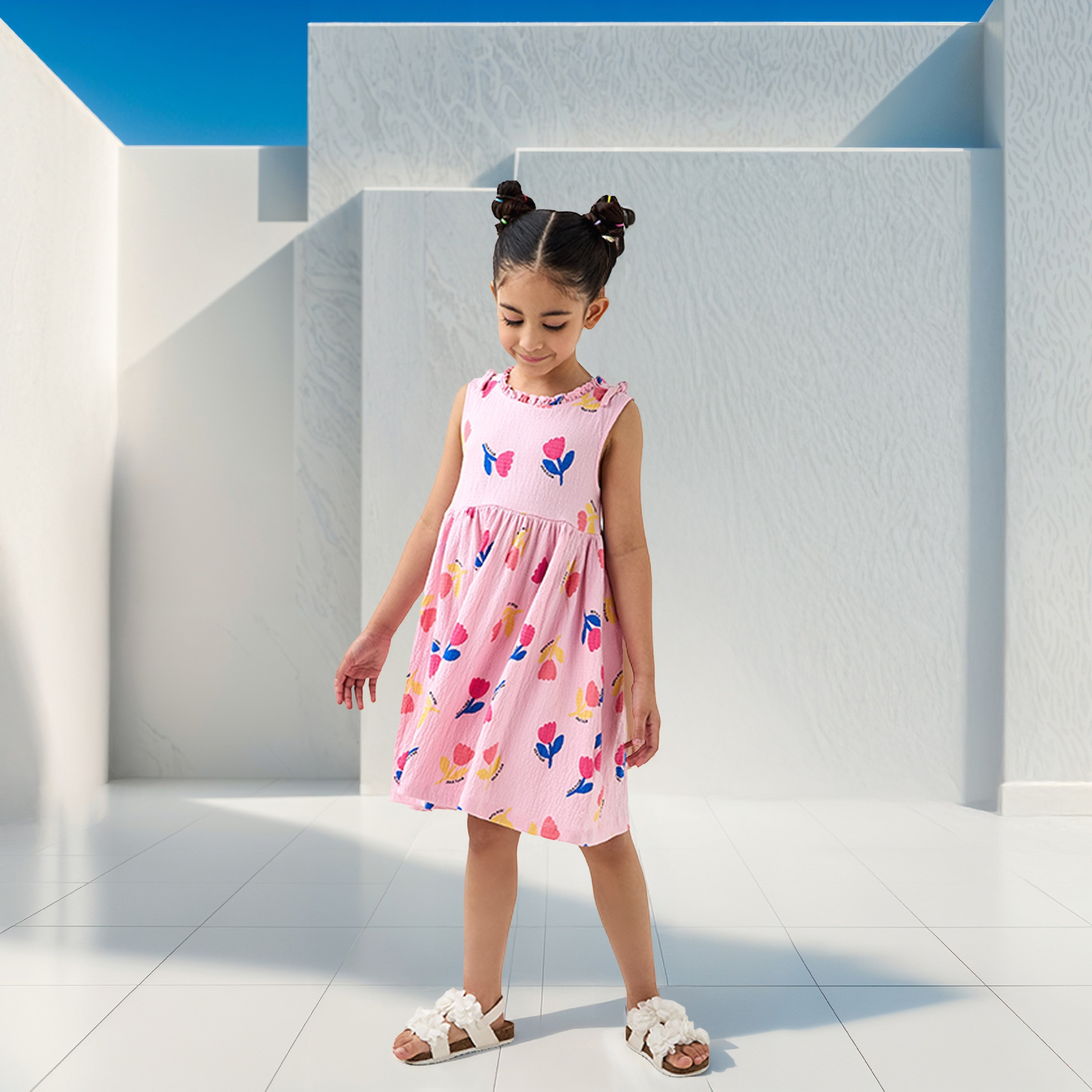 Juniors Textured Sleeveless Dress with Ruffle Trim and Bow Detail-girls-clothing-dressesandjumpsuits-image-2