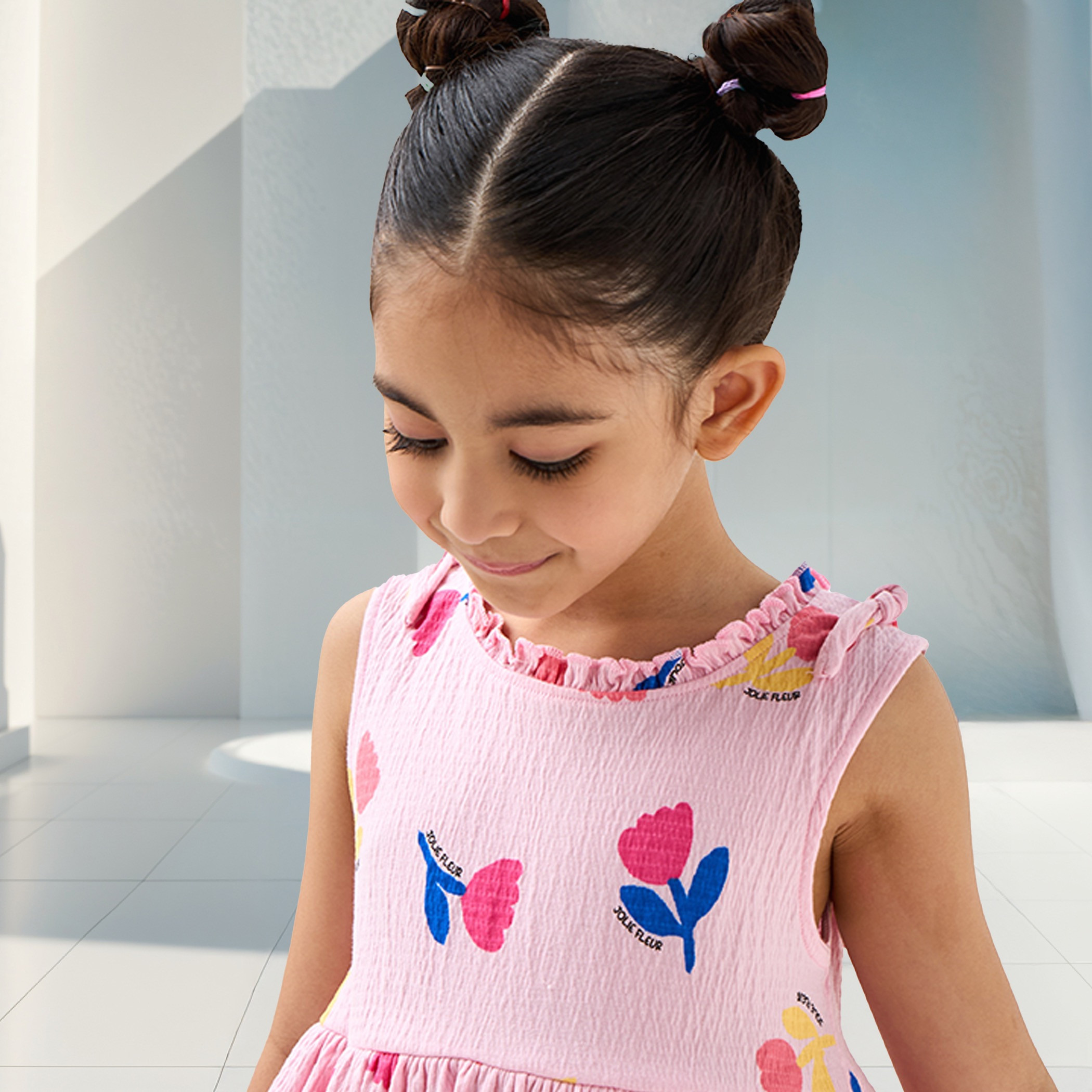 Juniors Textured Sleeveless Dress with Ruffle Trim and Bow Detail-girls-clothing-dressesandjumpsuits-image-4