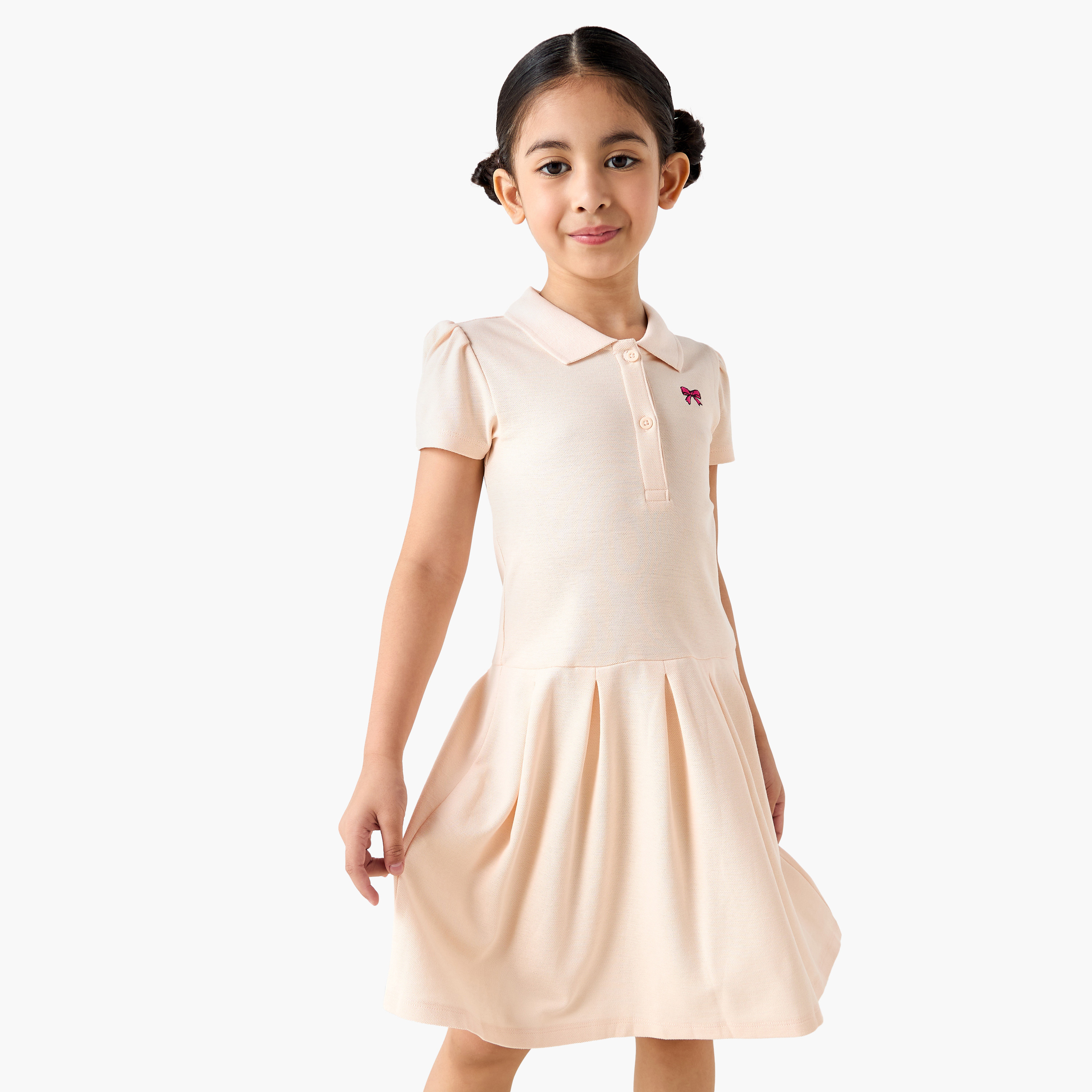Juniors Floral Embroidered Polo Dress with Short Sleeves-girls-clothing-dressesandjumpsuits-image-1