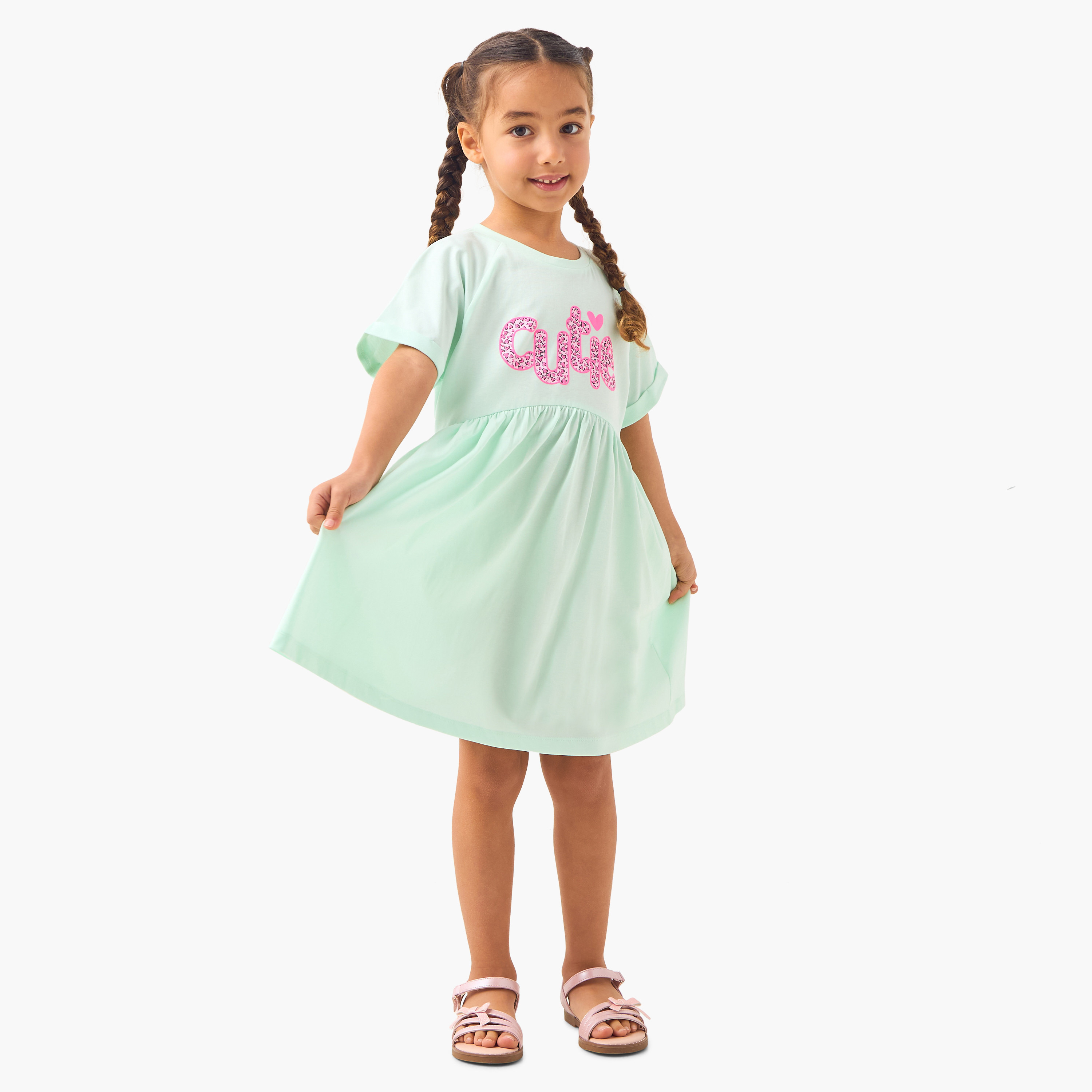 Juniors Graphic Print A-Line Dress with Raglan Sleeves-girls-clothing-dressesandjumpsuits-image-1