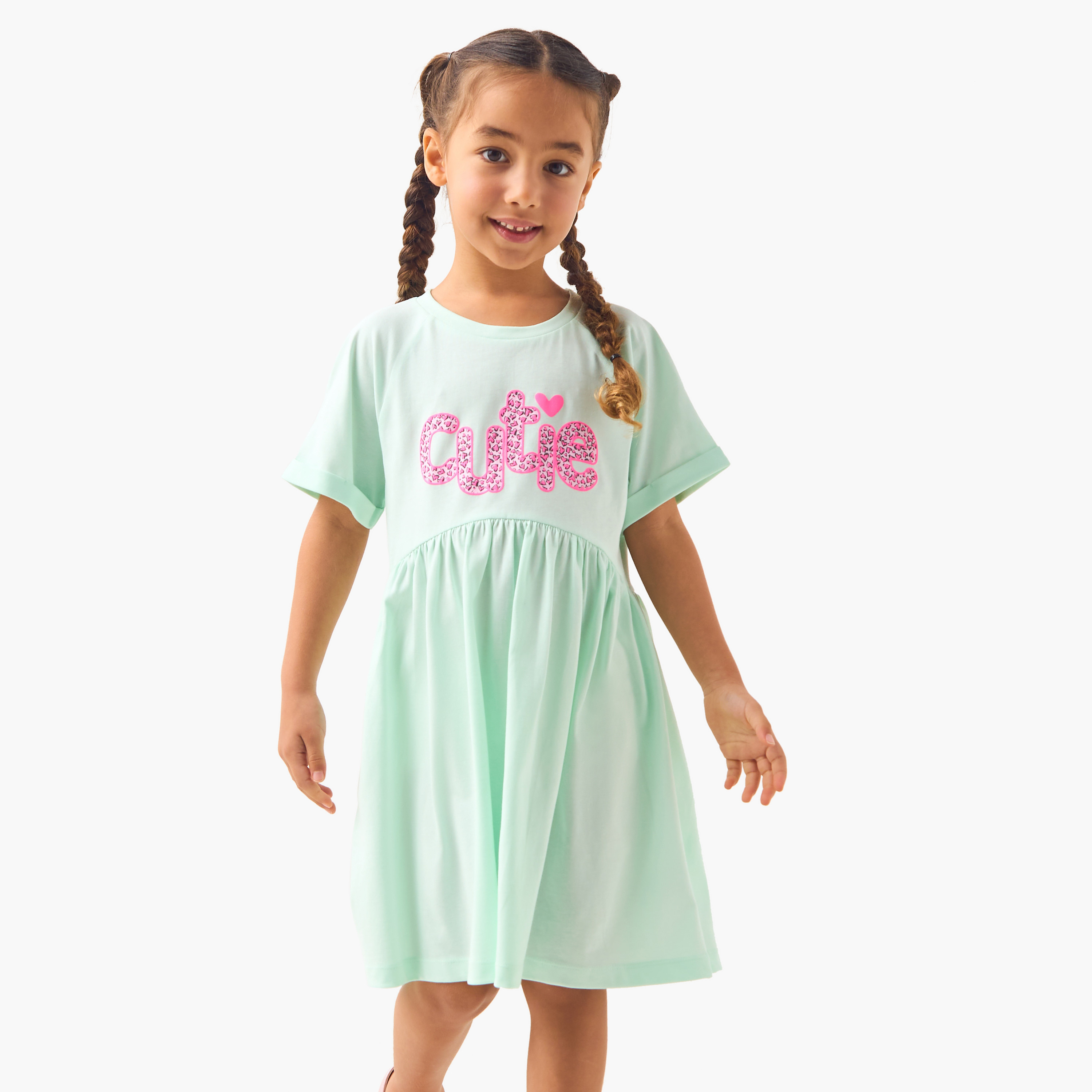 Juniors Graphic Print A-Line Dress with Raglan Sleeves-girls-clothing-dressesandjumpsuits-image-2