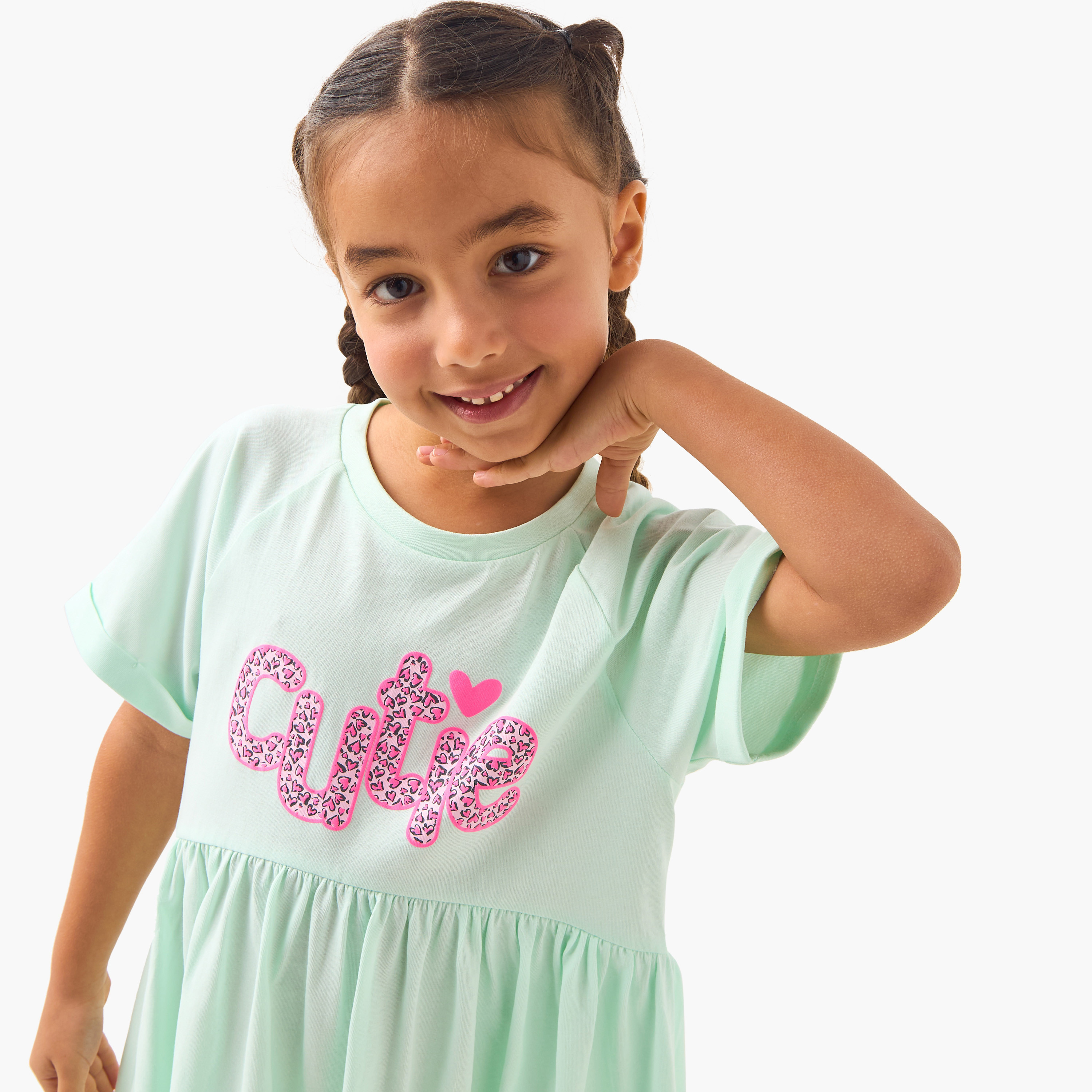 Juniors Graphic Print A-Line Dress with Raglan Sleeves-girls-clothing-dressesandjumpsuits-image-4