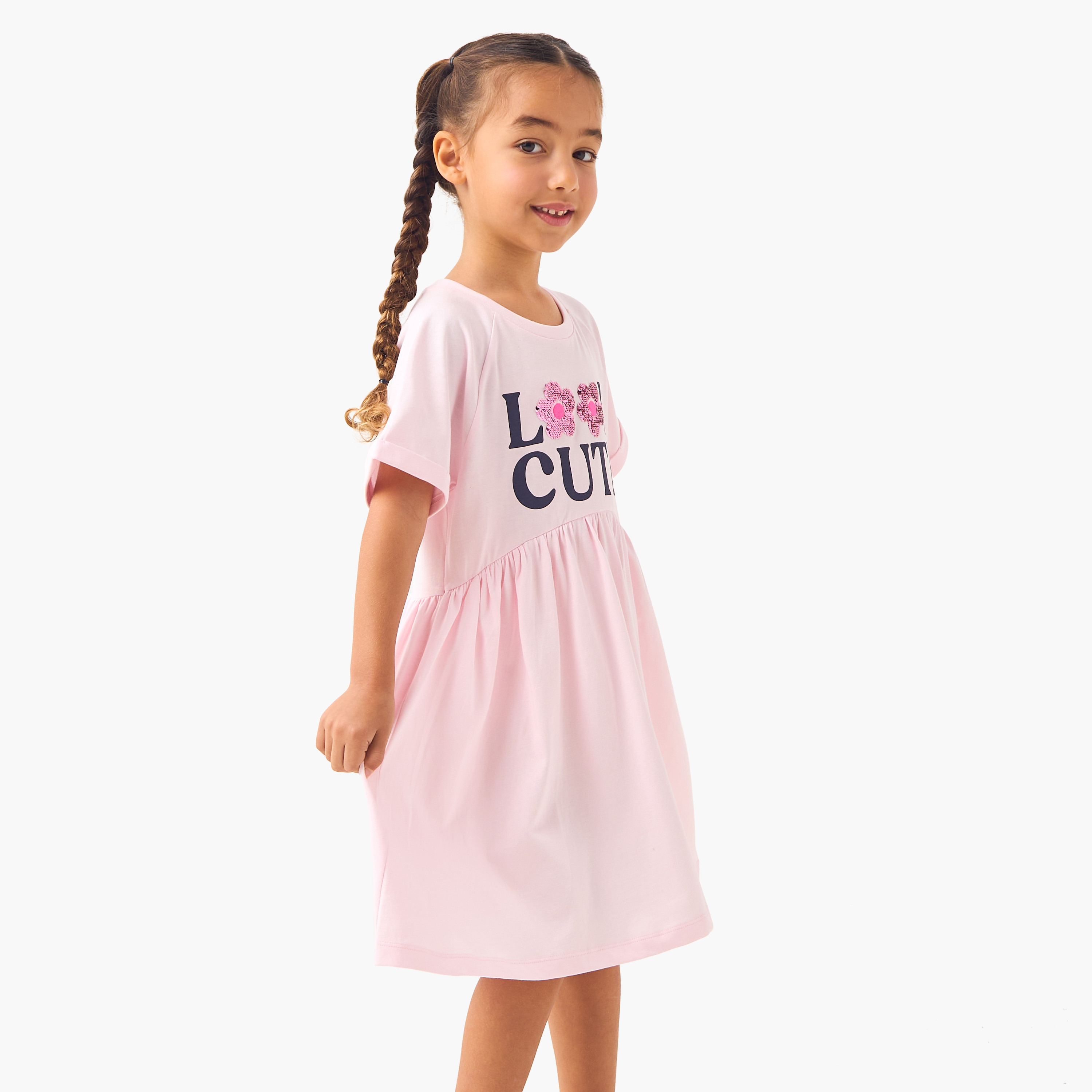 Juniors Embellished Print A-Line Dress with Raglan Sleeves-girls-clothing-dressesandjumpsuits-image-2