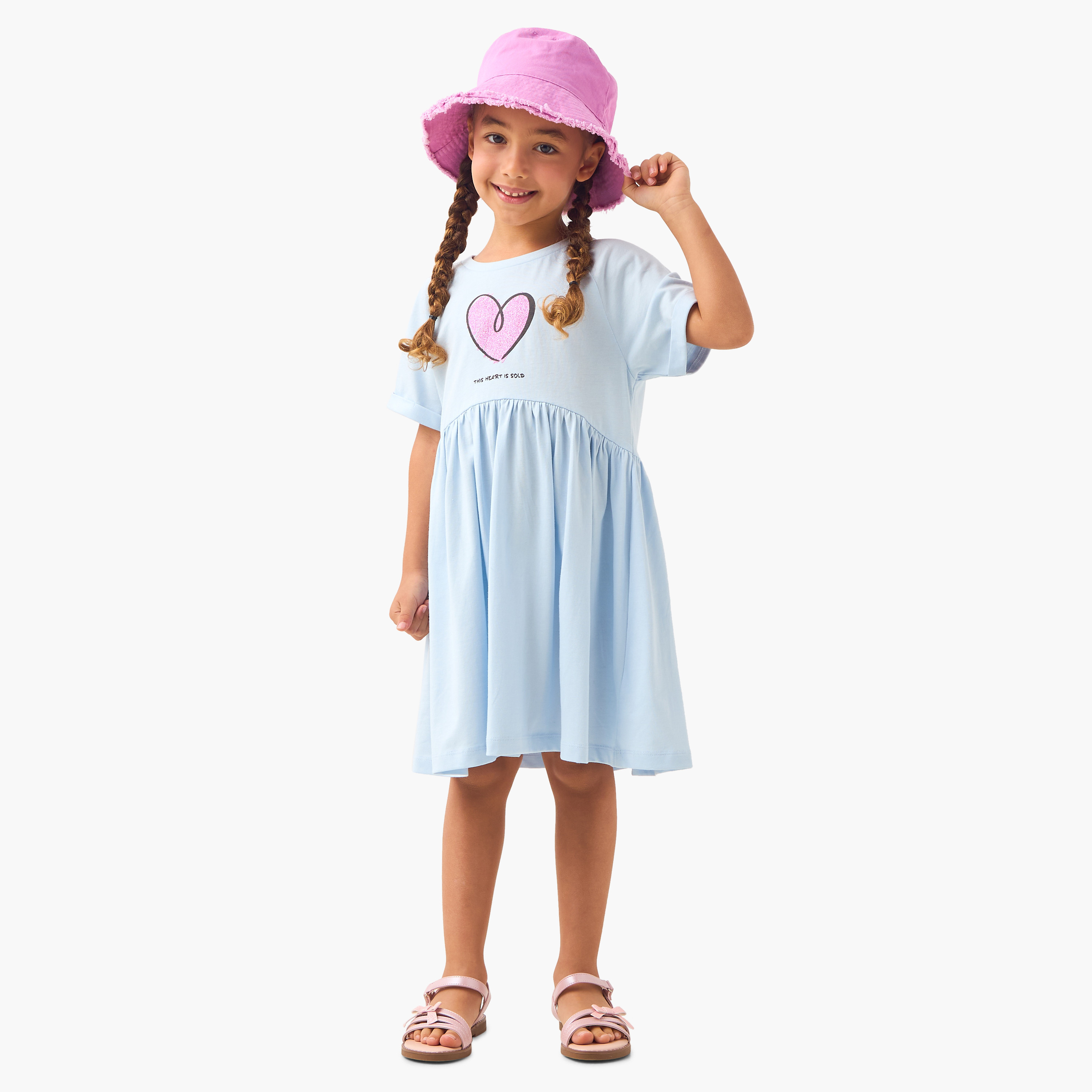 Juniors Heart Print A-line Dress with Raglan Sleeves-girls-clothing-dressesandjumpsuits-image-1