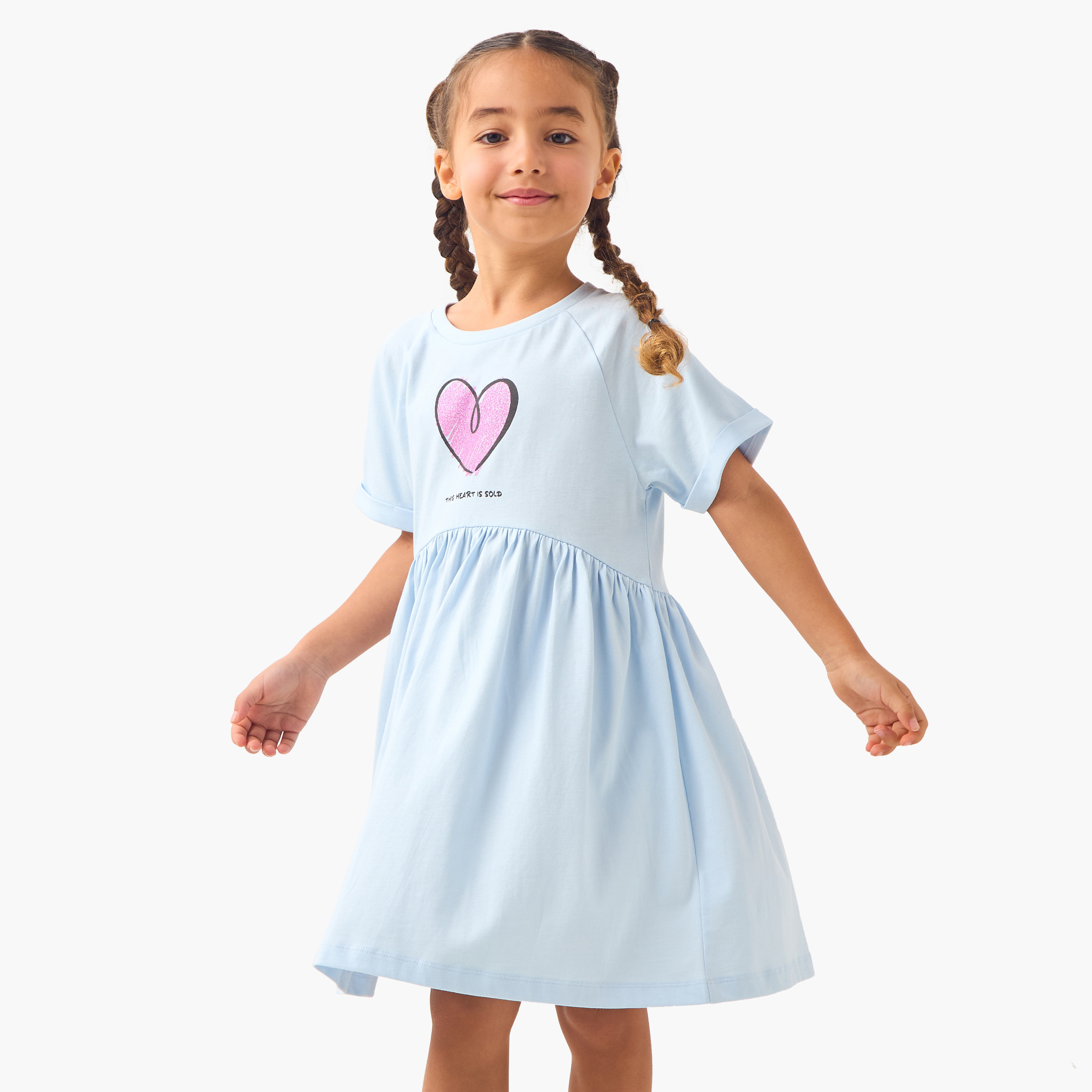 Juniors Heart Print A-line Dress with Raglan Sleeves-girls-clothing-dressesandjumpsuits-image-2