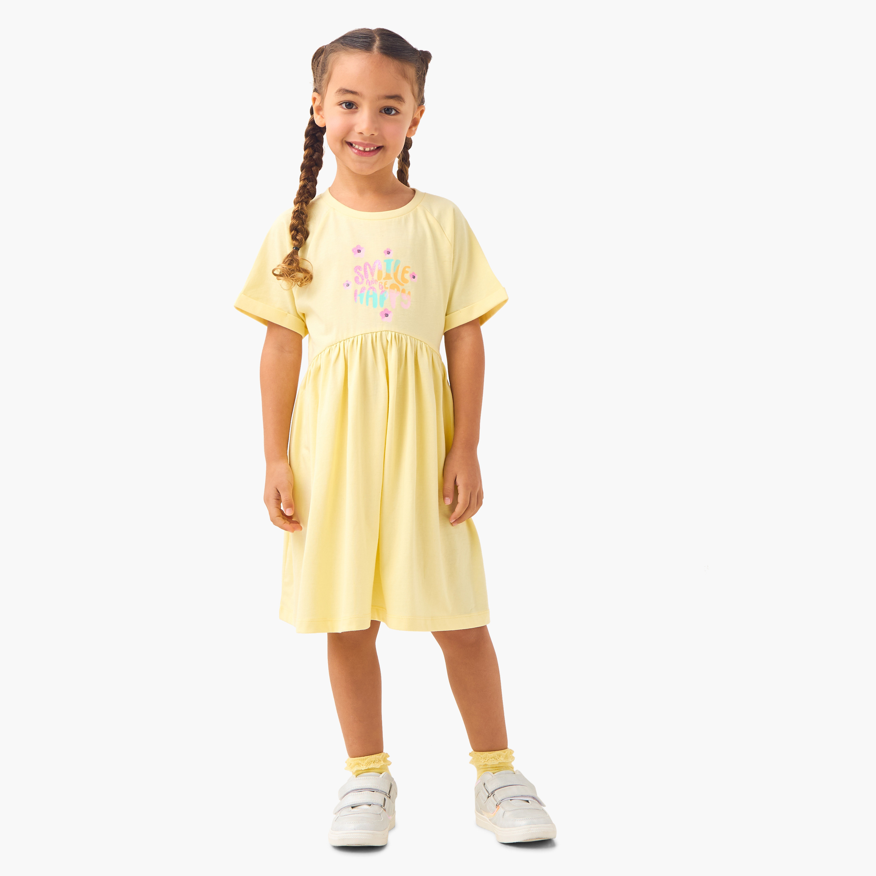 Juniors Printed A-Line Dress with Raglan Sleeves-girls-clothing-dressesandjumpsuits-image-1
