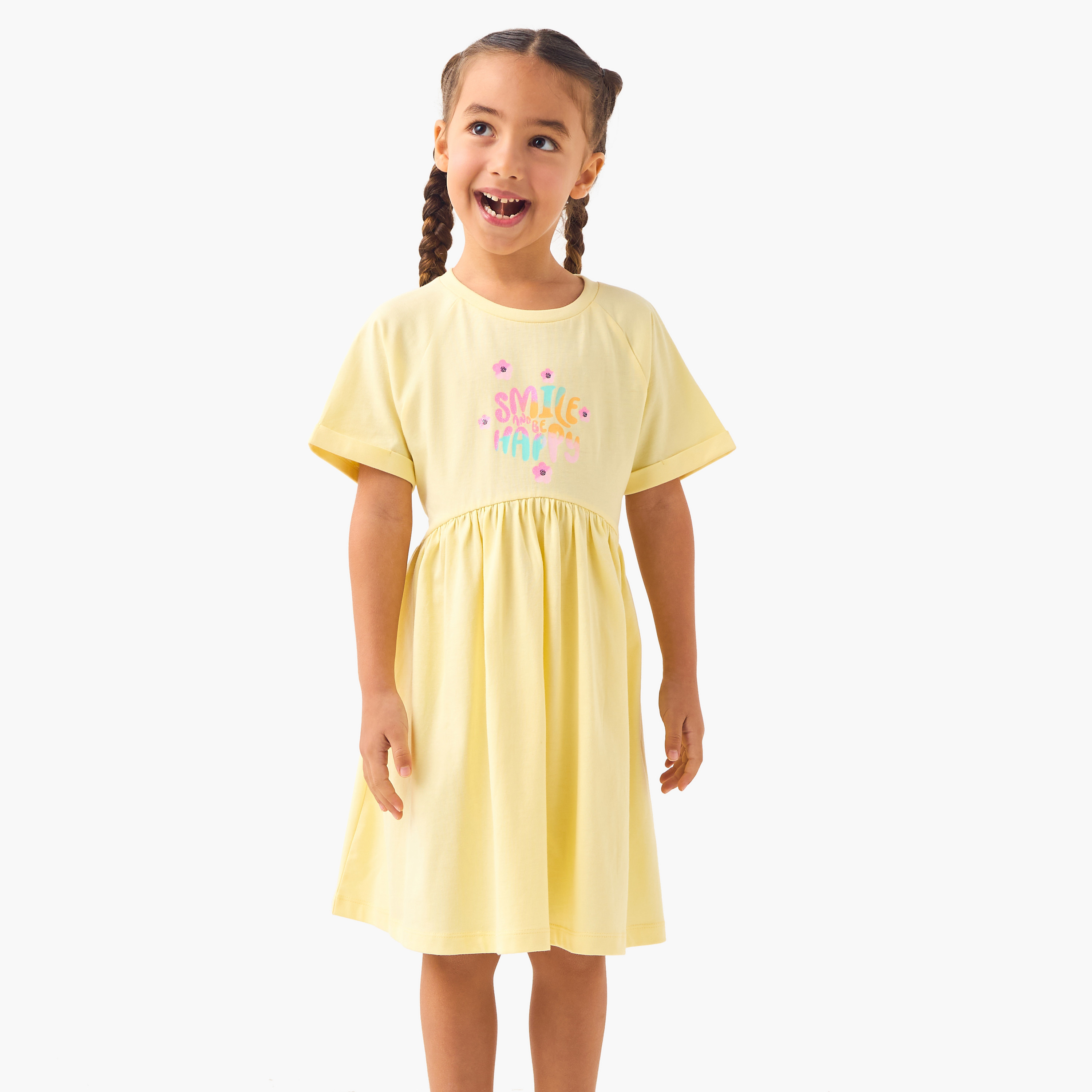 Juniors Printed A-Line Dress with Raglan Sleeves-girls-clothing-dressesandjumpsuits-image-2