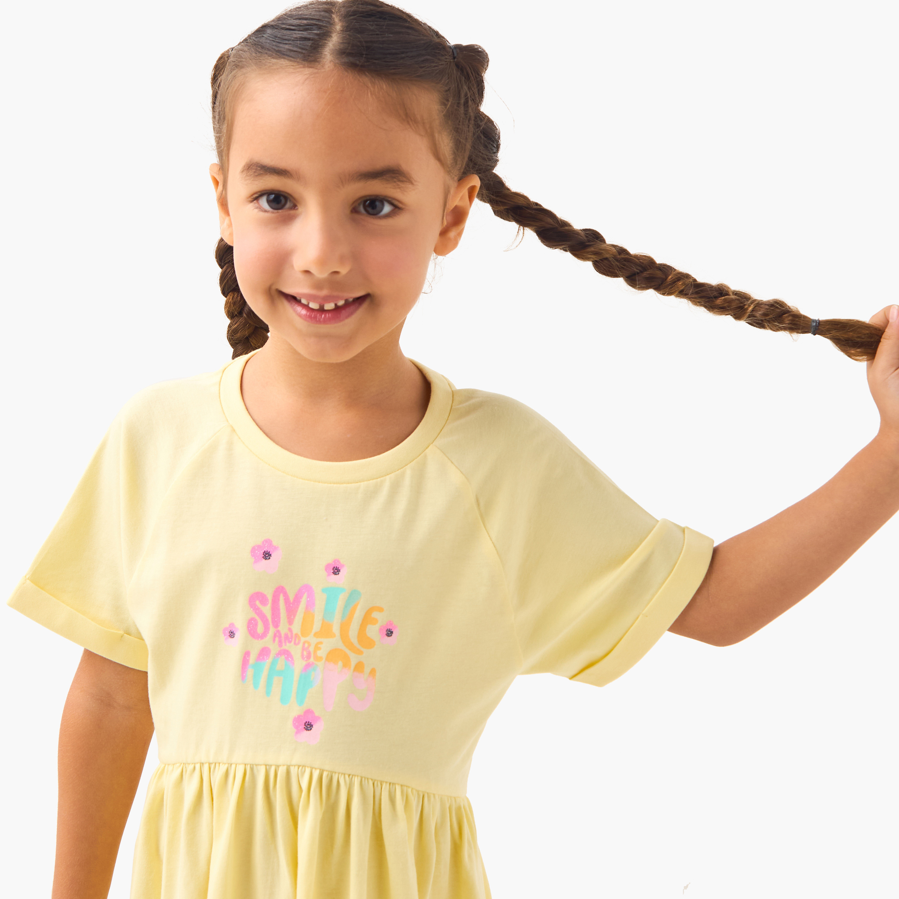 Juniors Printed A-Line Dress with Raglan Sleeves-girls-clothing-dressesandjumpsuits-image-4
